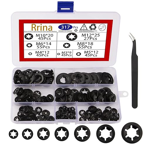 Juego surtido de arandelas Starlock de dientes internos, 317 piezas, 7 tamaños, clips de velocidad, arandelas de bloqueo