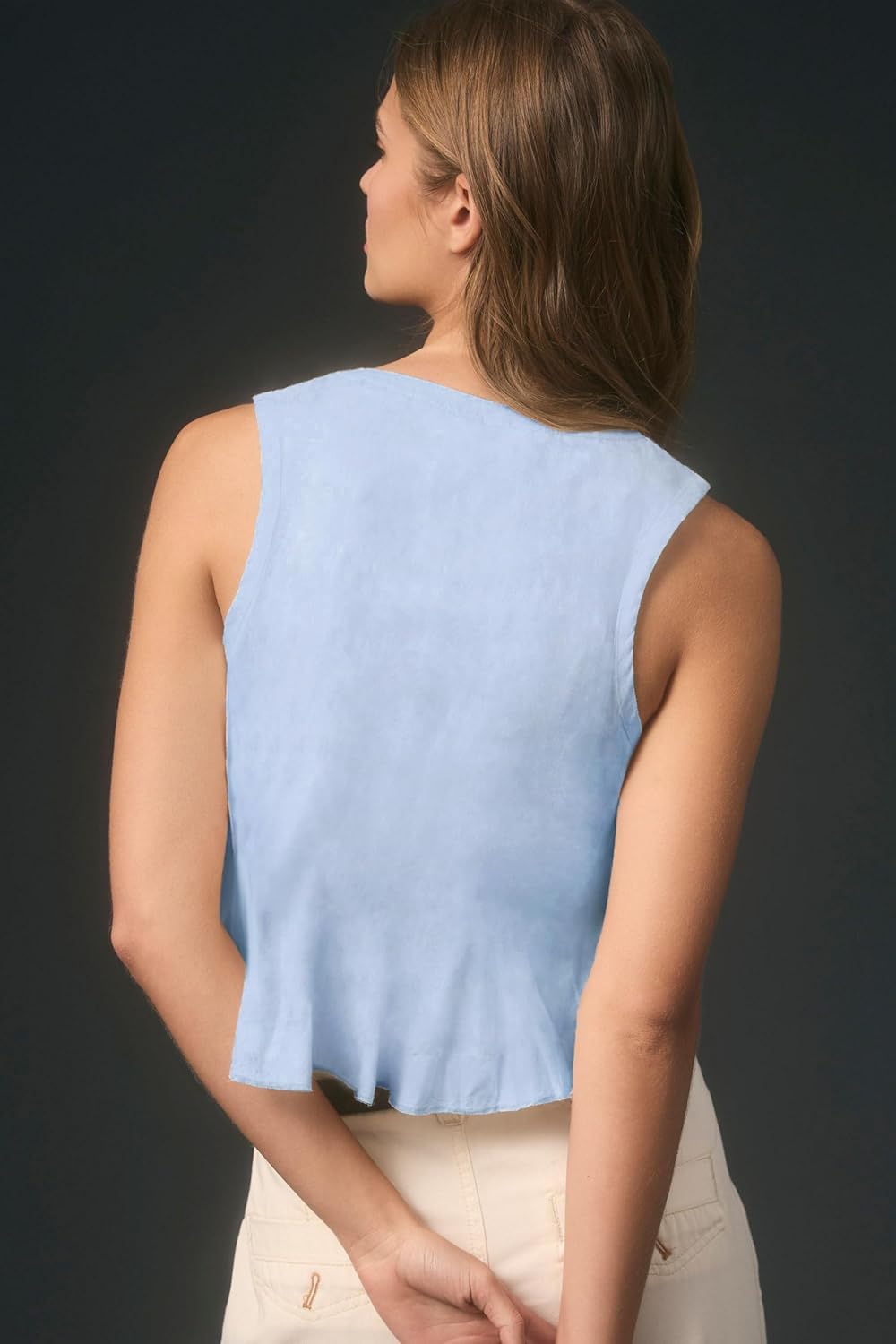 Women Y2K Tie Up Smocked Tank Tops Sleeveless Crew Neck Crop Shirred Top Cute Going Out Ruched Peplum Shirt - Image 4