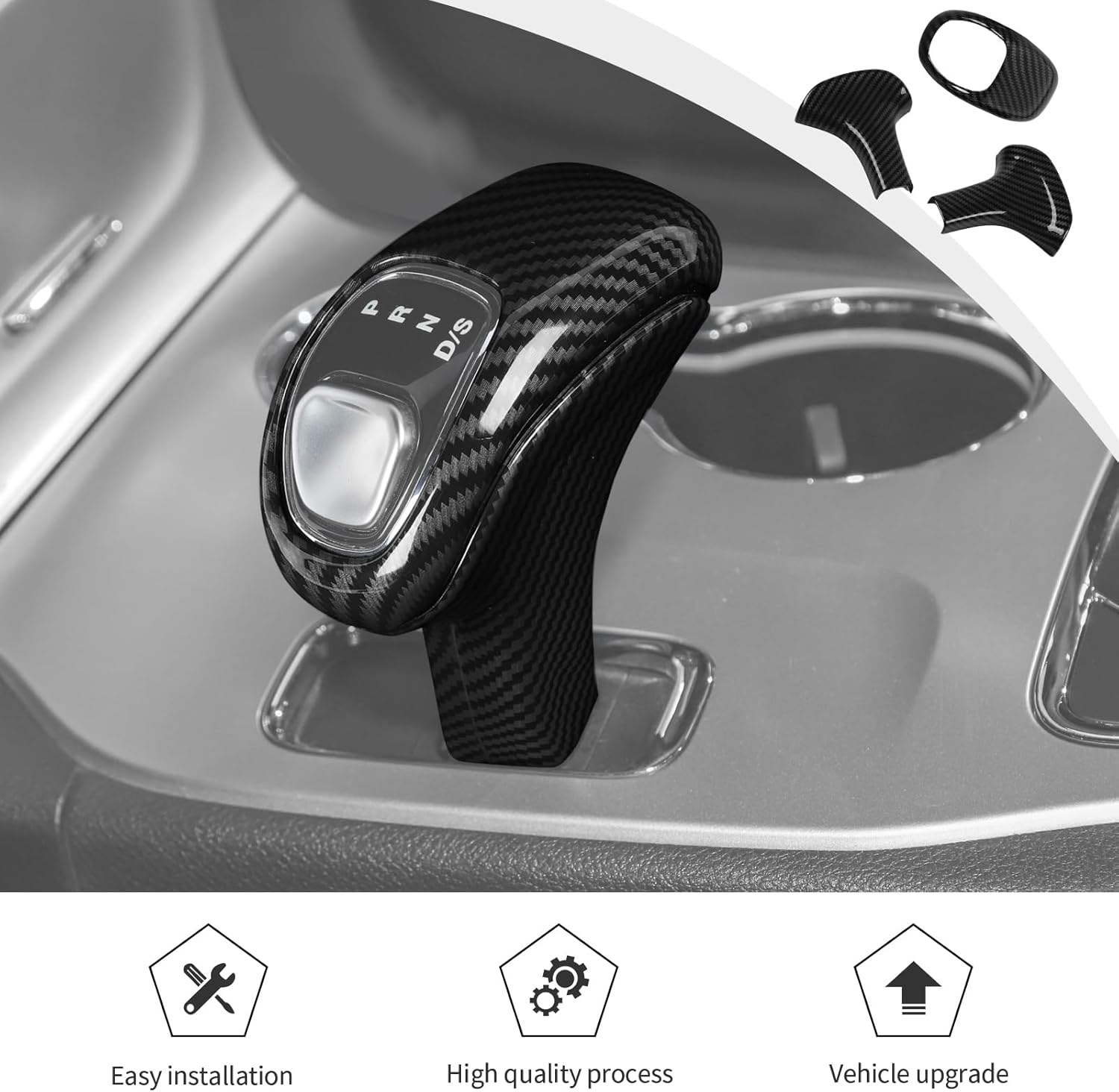 JWWY Gear Shift Shifter Knobs Cover Trim Fit for 2012-2014 Dodge Charger & for Durango & for Jeep Grand Cherokee 2014-2015 Interior Accessories 3pcs,Carbon Fiber