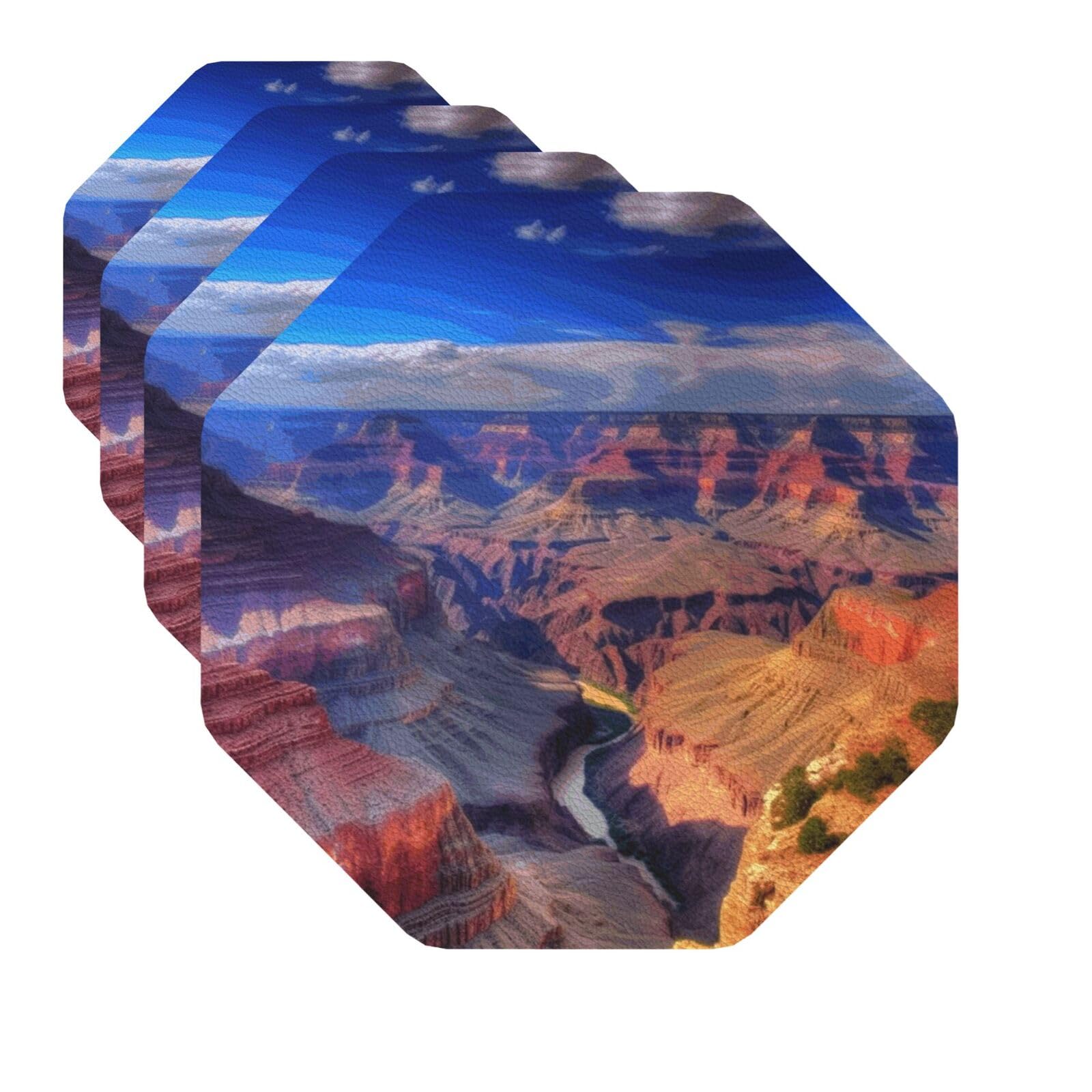 Drink Coasters Set of 4 Quick-Dry Leather Coaster Beauty Grand Canyon Coasters for Drinks Coffee Cup Mat Tabletop Protection Heat Resistant Coaster for Kitchen Bar Office Home Decor