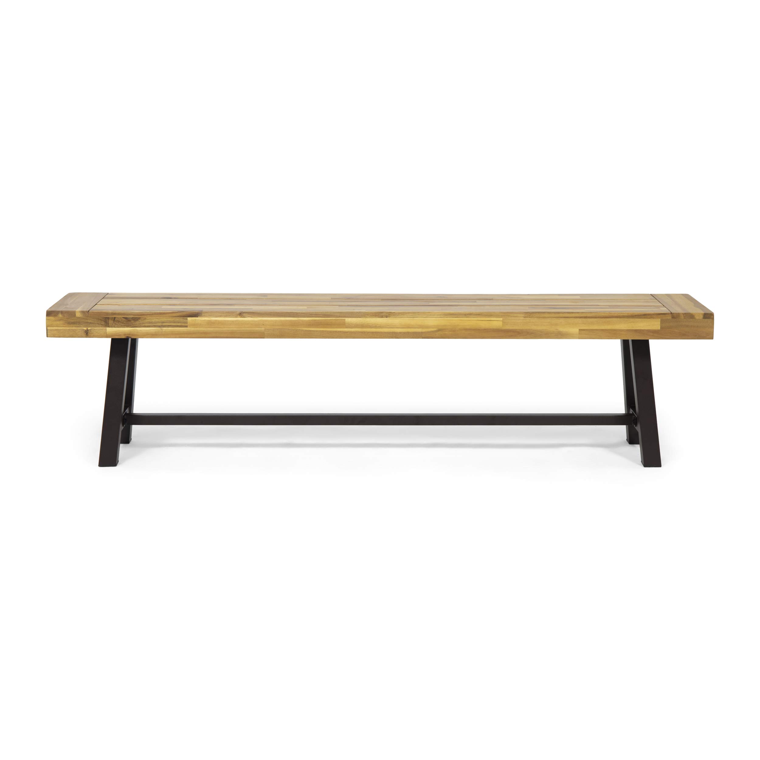 Great Deal Furniture Marian Outdoor Acacia Wood Bench, Teak Finish and Rustic Metal