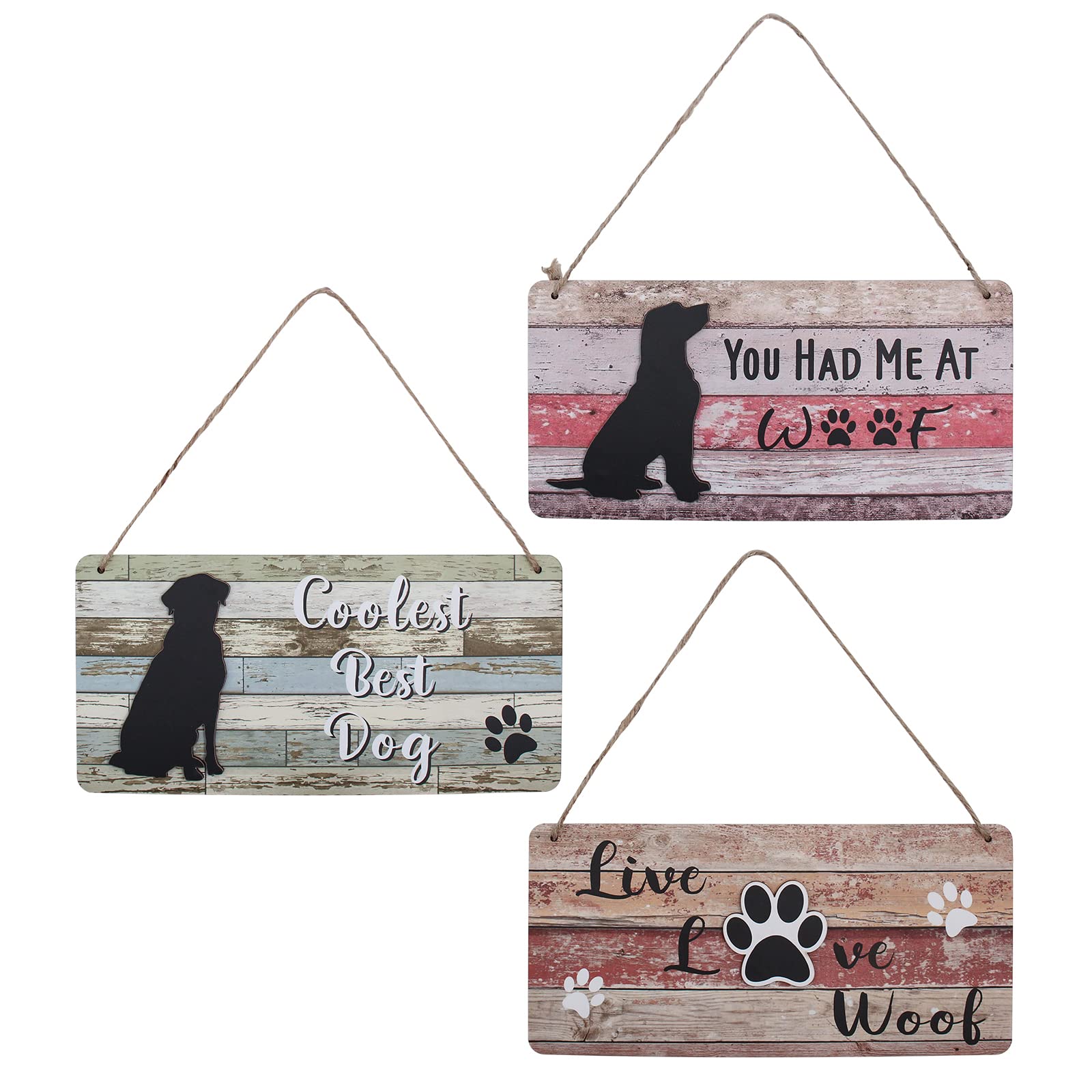 Dog Signs for Home Decor Wood Hanging Wall Plaques Wall Art Dog Room Decorations Set of 3
