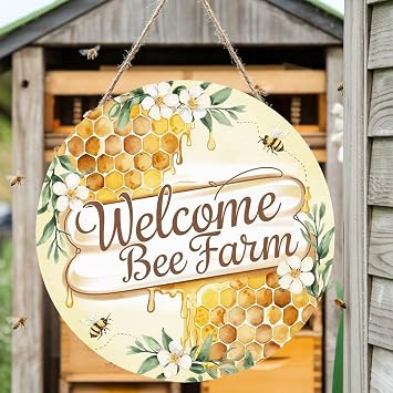 Personalized Welcome Bee Farm Wooden Sign, Honey Bee Door Sign, Custom Name Sign for Bee Farm, Bee Yard, Bee Door Hanger, Honey Bee Sign, Bee Welcome Sign, Beekeeper Name Sign, Beekeepers Gifts
