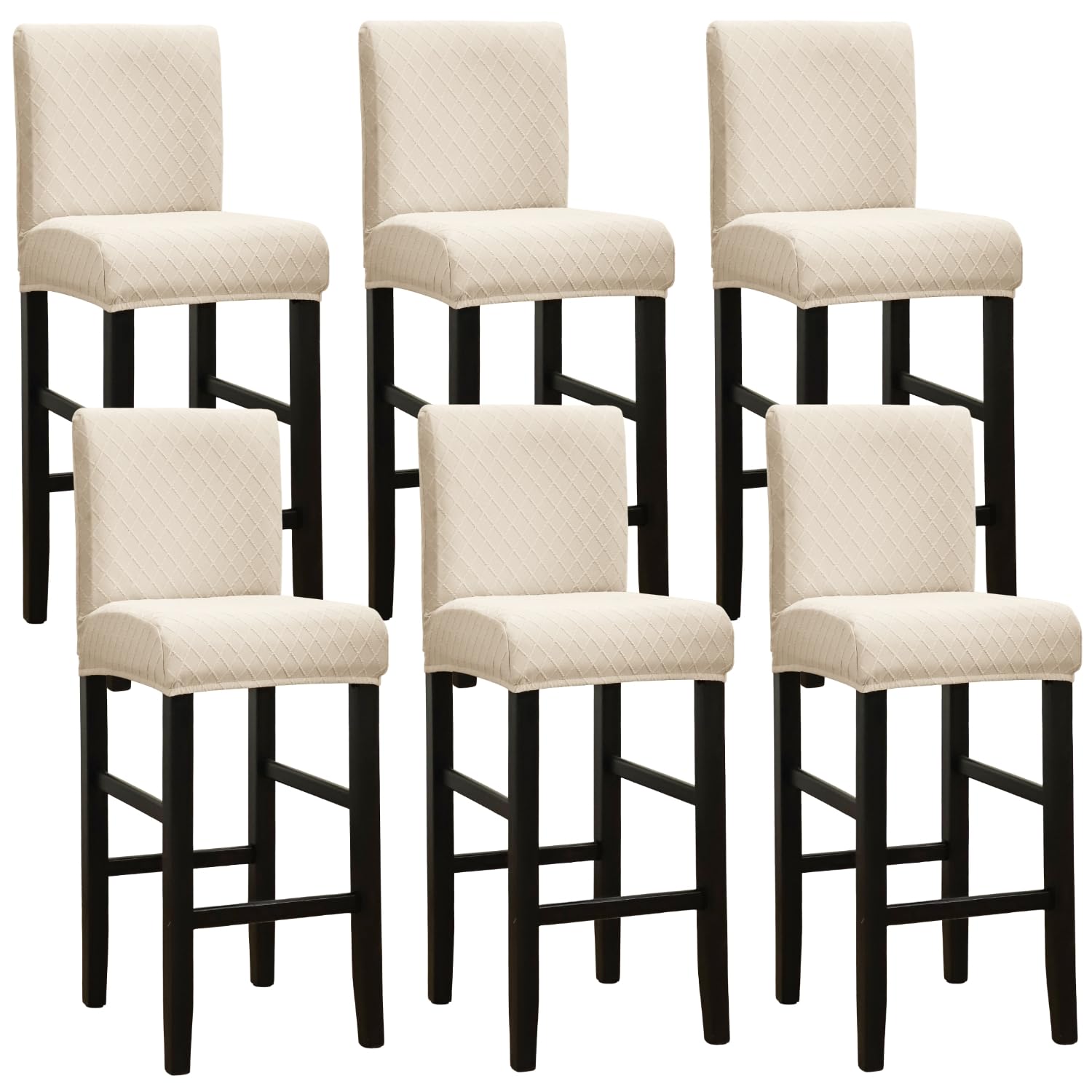 SPRINGRICO Bar Stool Covers Set of 6, Stretch Washable Barstool Seat Covers with Backs, Removable Counter Height Chair Covers for Kitchen Dining Room