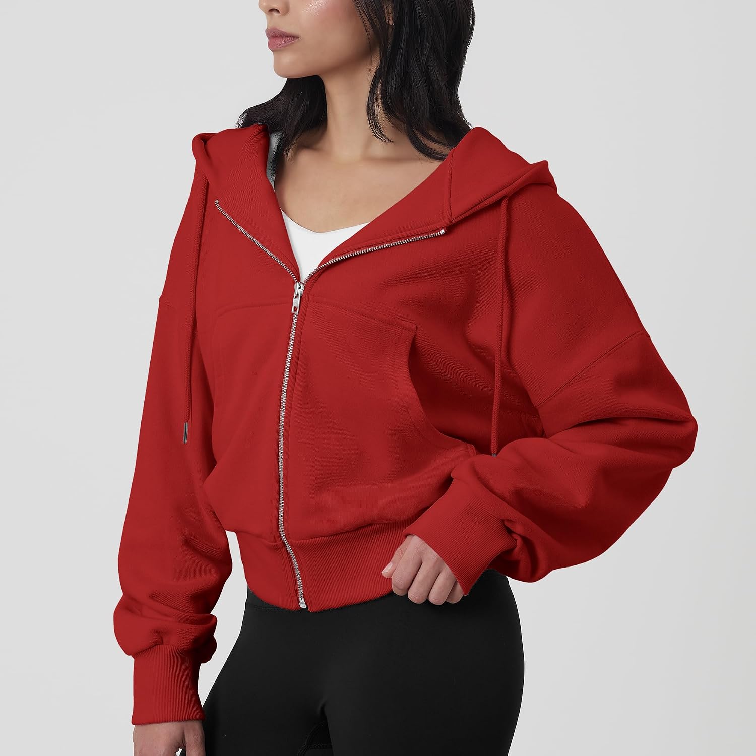 GIVON Womens Oversized Fit Cropped Zip Up Hoodies Nickel Zipper Soft French Terry Hooded Sweatshirts with Kangaroo Pocket