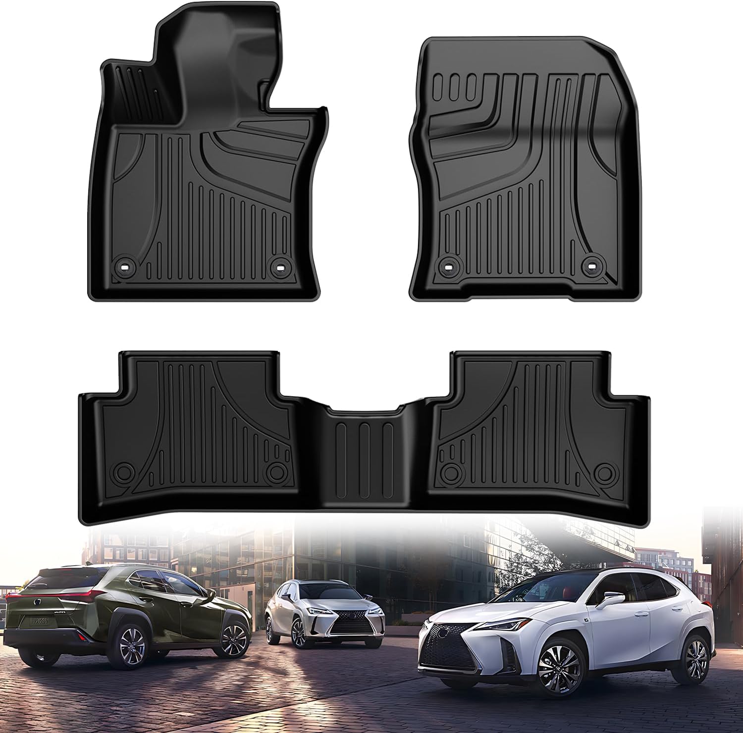 All Weather Floor Mats Fit for 2025 Lexus UX 300h; 2019-2024 Lexus UX 250h; 2019-2022 UX 200 - Custom Fit TPE Floor Liners Accessories for UX 1st and 2nd Row Full Set Car Mats