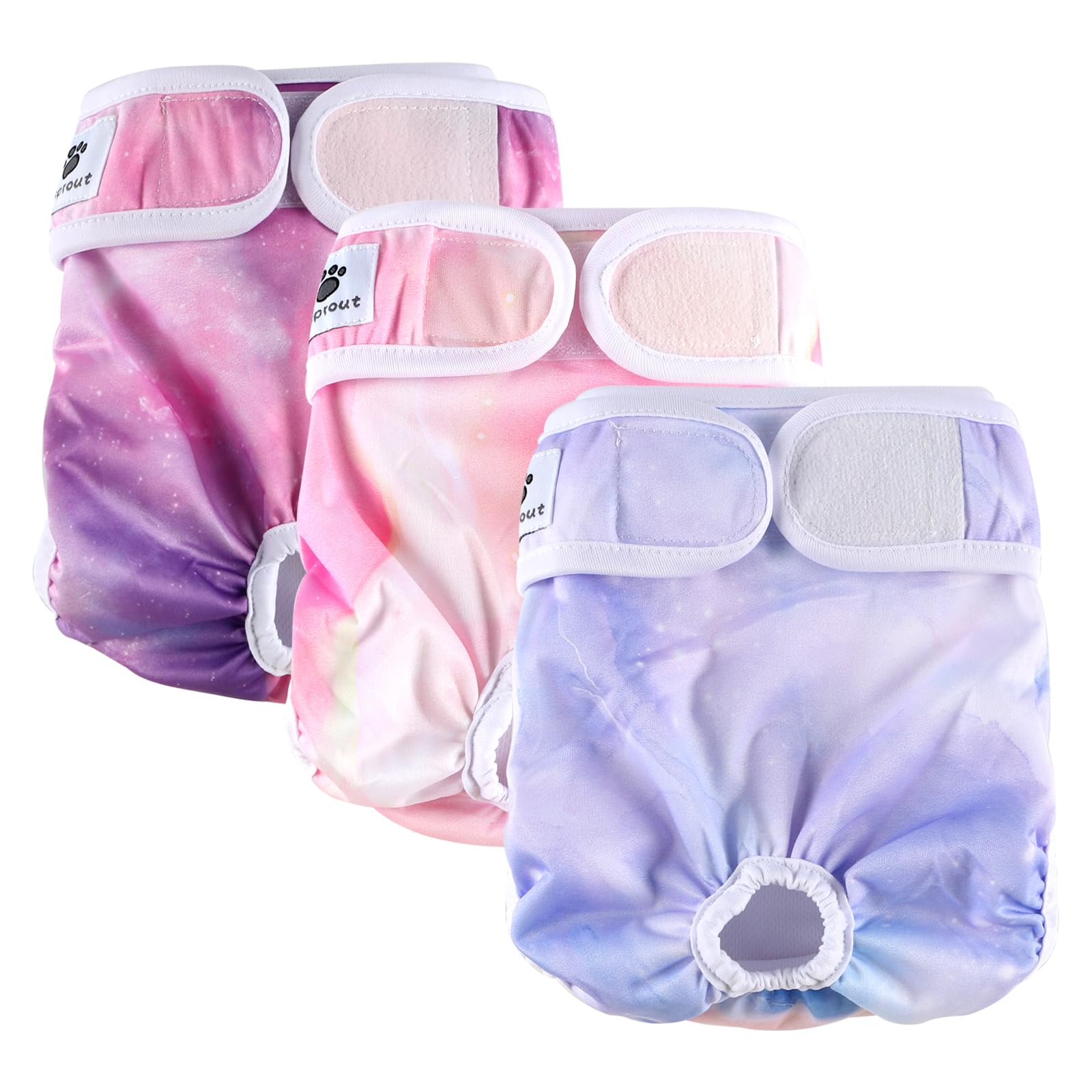 Hisprout 3-Pack Female Dog Diaper Highly Absorbent Incontinence Reusable Washable Breathable Durable Doggie Diapers Pants Dog Season Pants(M,Nebula)