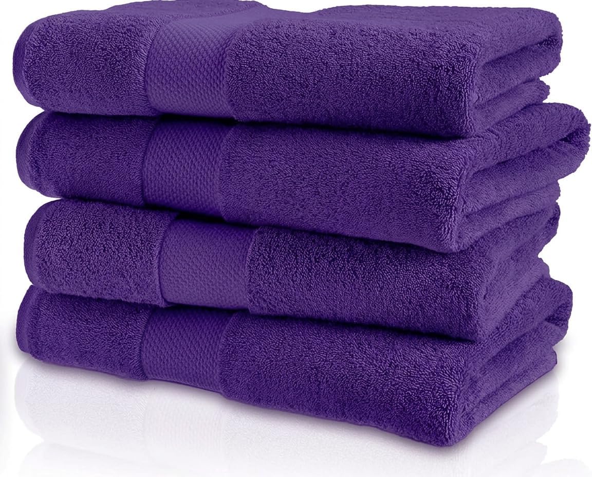 Bluish Purple Bath Towels Set of 4 – 650 GSM 100% Ring Spun Cotton, Oeko-TEX Certified, Soft & Highly Absorbent Luxury Bath Towel Set, 27 x 54 Inches