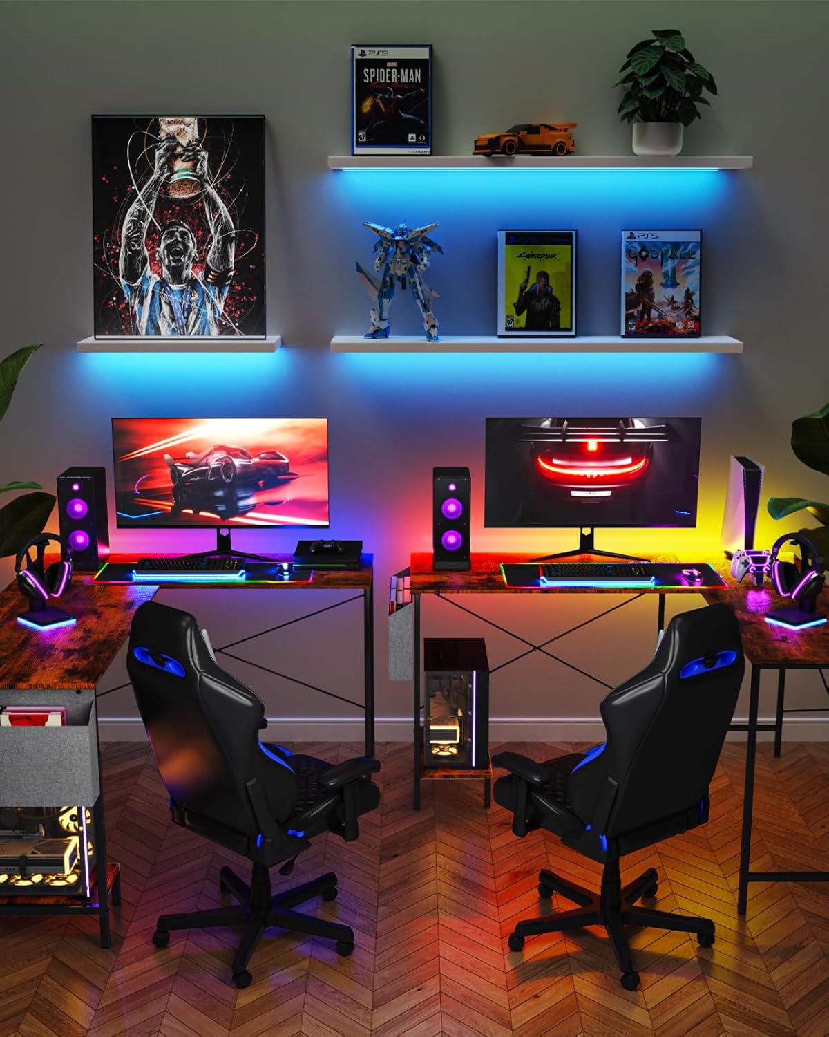 L Shaped Desk - 50" Reversible Home Office Computer Desk, Wood Top, Metal Frame, Side Bag, Sturdy Gaming Desk Corner Table for Work, Writing and Study, Space-Saving