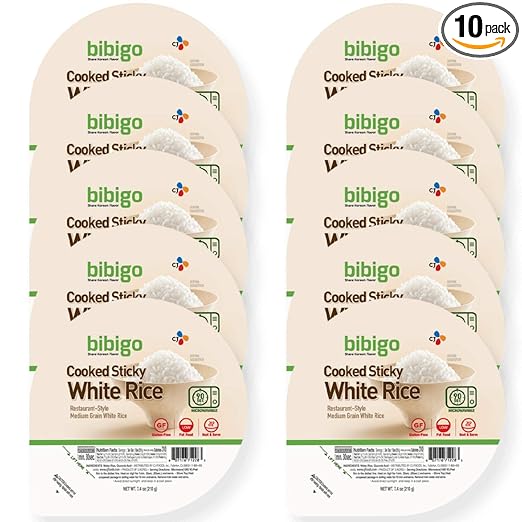 Bibigo Restaurant-Style Cooked Sticky White Rice, 7.4-ounce Bowls (Pack of 10)