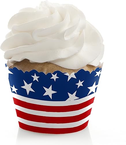 Big Dot of Happiness Estrellas y rayas – Día de los Caídos, 4 de julio y Día del Trabajo de Estados Unidos, decoración patriótica para cupcakes –
