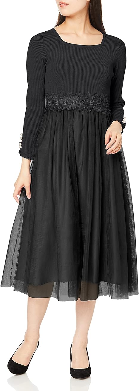 Amazon Co Jp レッセパッセ カジュアルドレス レースドッキングワンピース レディース クロ 038 服 ファッション小物