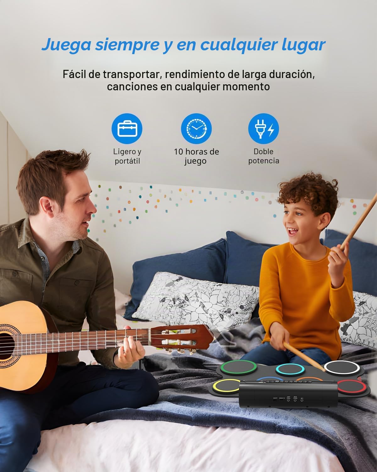 Batería electrónica, 7 almohadillas, batería electrónica plegable con baquetas y altavoces duales, juego de batería eléctrica portátil de color para niños, principiantes, cumpleaños y regalo