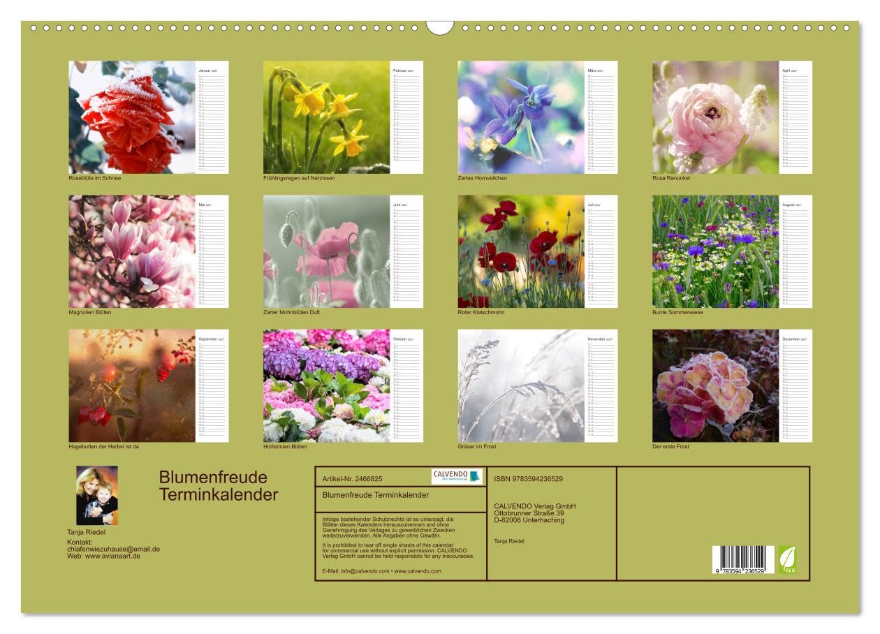 CALVENDO - Blumenfreude Terminkalender (Wandkalender 2027 DIN A2 quer), Monatskalender: Mit wunderschönen bunten Blumen und Blütenbilder durch das Jahr