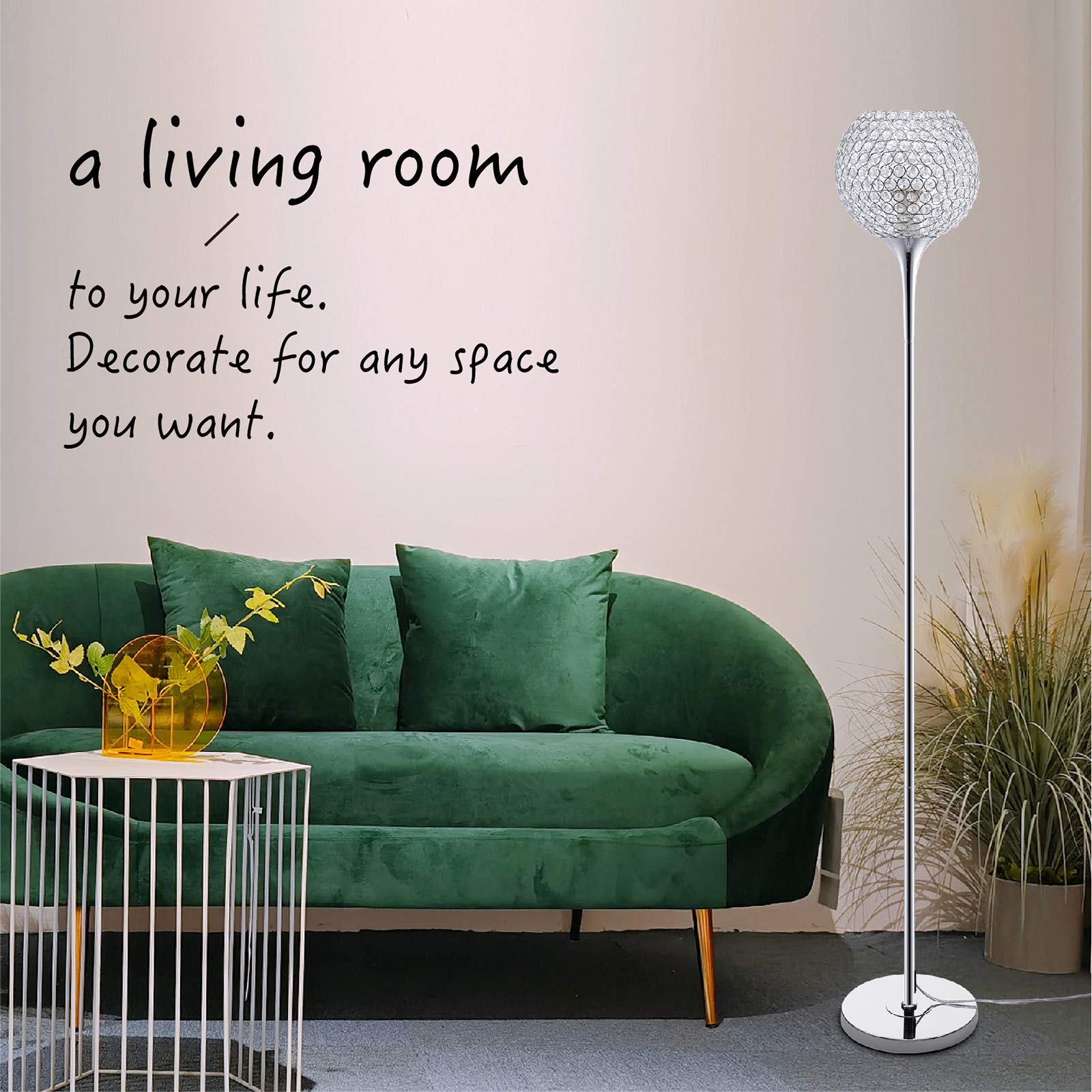 Lampara de Pie Salon Cristal Modernas, Control de Interruptor de Pie Lámpara de Pie, Portalámparas E27 (Plata Galvanizada)