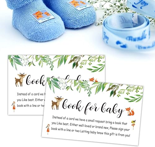 Miniatura 5 de Paquete de 50 libros para tarjetas de solicitud de baby shower, libros florales de bosque para tarjetas de inserción de bebé, insertos de invitación