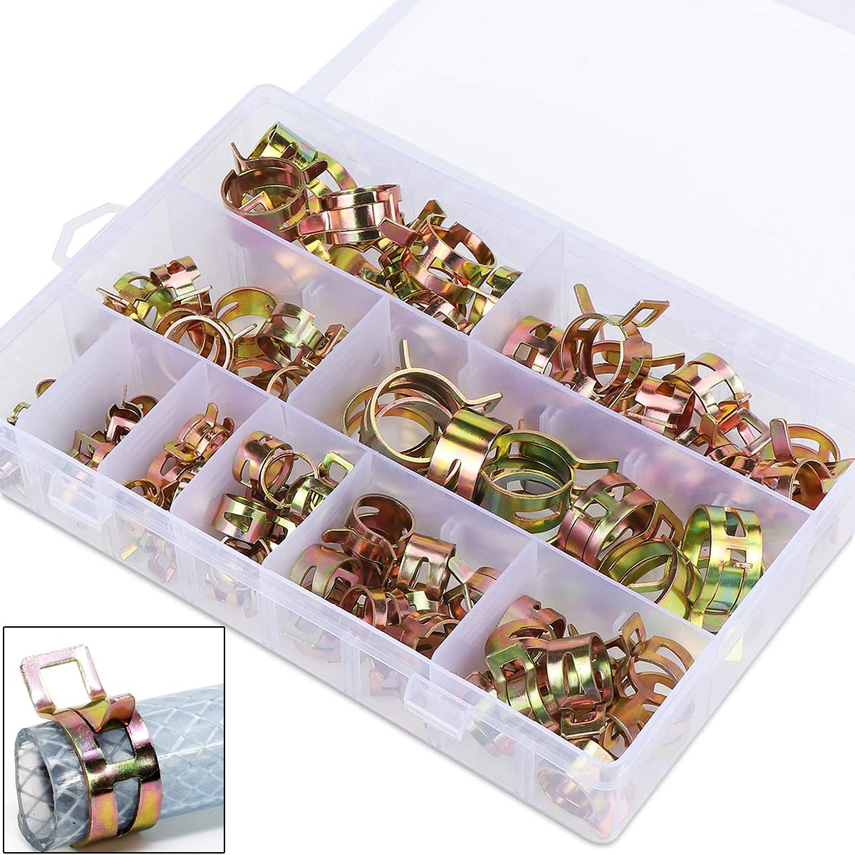 6-17mm Fuel Line Hose Clips Water Pipe Air Tube Silicone Vacuum Hose Clamp Fastener Spring Band Type Fuel Line Silicone Vacuum Hose Water Pipe Clamp 100PCS