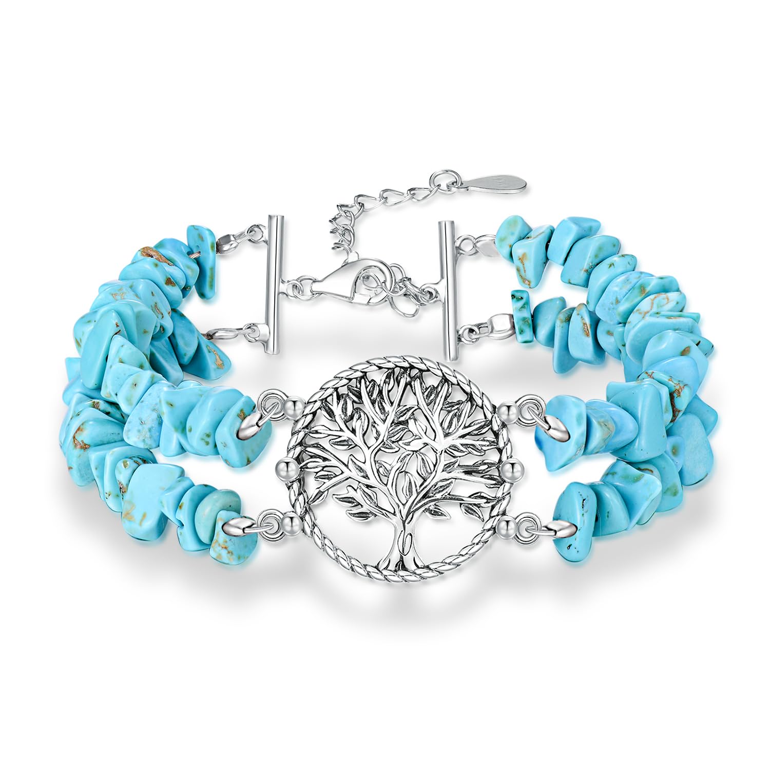 DOLIOX Boho Genuine Turquoise Bracelet for Women Western 925 Sterling Silver Gemstone Sunflower/Tree of Life/Dream Catcher Bracelets Jewelry for Her