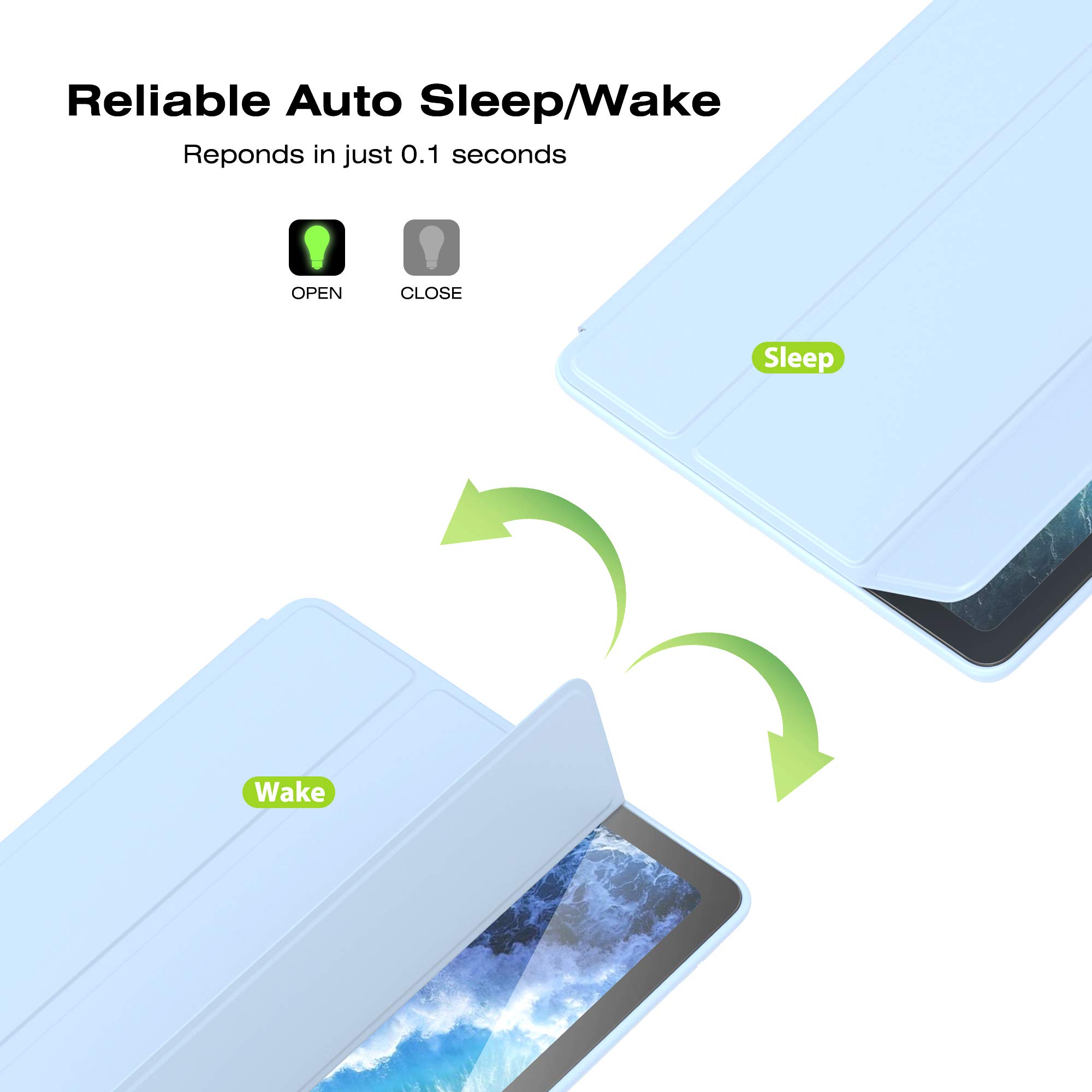 IPad Air 3 & Pro 10.5 Case With Pencil Holder - Light Blue TPU Trifold Smart Cover Auto Sleep/Wake