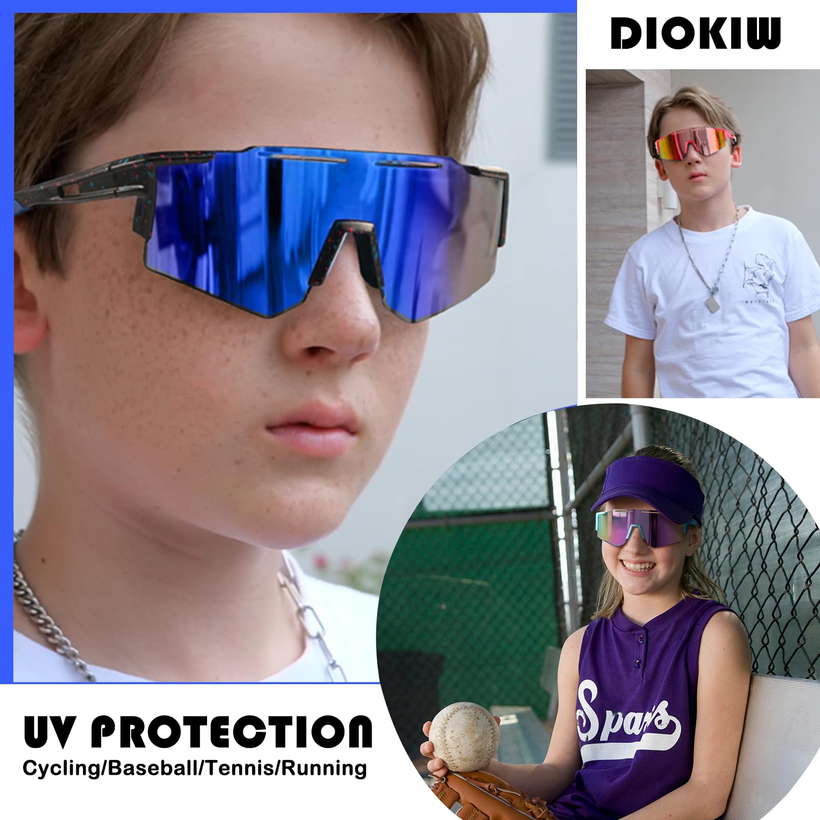 DioKiw Polaryzacyjne dziecięce okulary przeciwsłoneczne młodzieżowe softball kolarstwo sportowe okulary przeciwsłoneczne chłopcy dziewczęta okulary ochronne UV400
