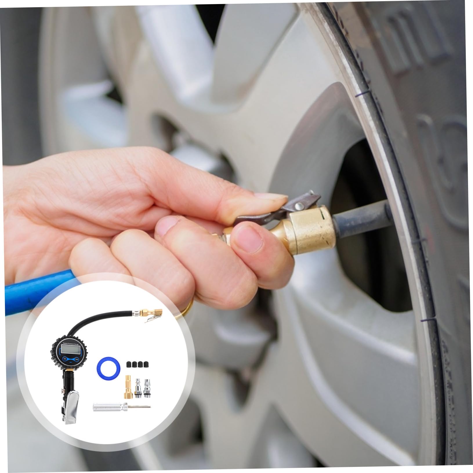 1set Manometro Digitale Per Pneumatici Con Display e Gonfiatore Kit Completo Per Auto Facile Da Usare e Portatile