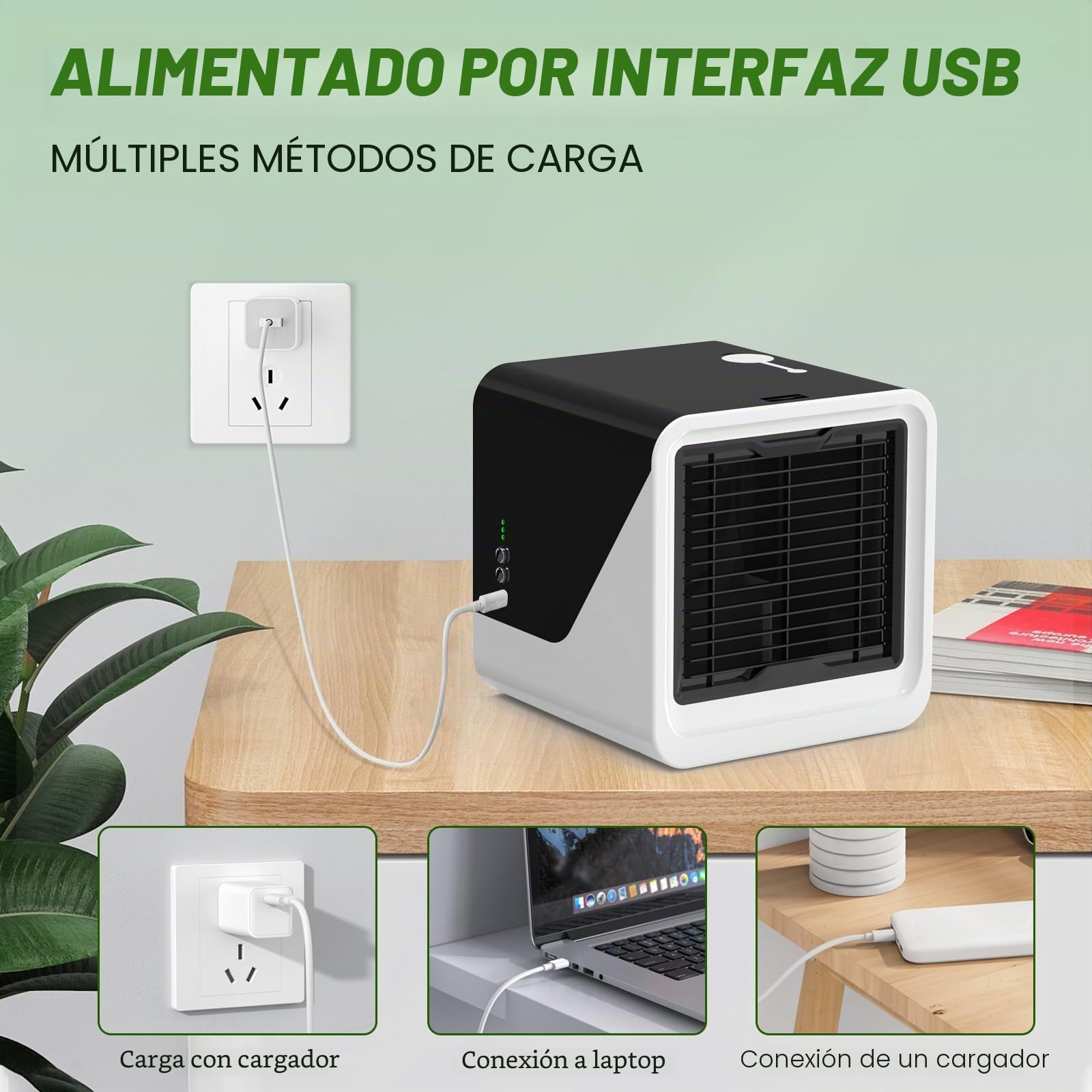 Ventilador Portátil, Aire Acondicionado Portátil Sin Tubo Exterior 500 ml, 3 Velocidades de Ventilación Silenciosa y de bajo Consumo, Pequeño Ventilador Personal ideal para Dormitorios y Oficinas