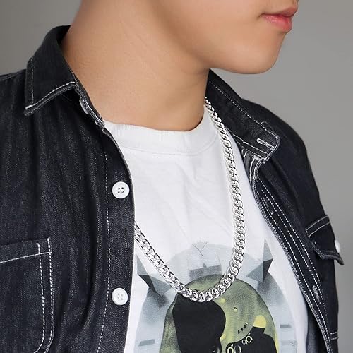 Miniatura 3 de H&Beautimer Collar cubano clásico de plata de ley 925 para hombre, de 0.394 in-18, 20, 22, 24, 26 y 28 pulgadas, cadena cubana sólida, gruesa,