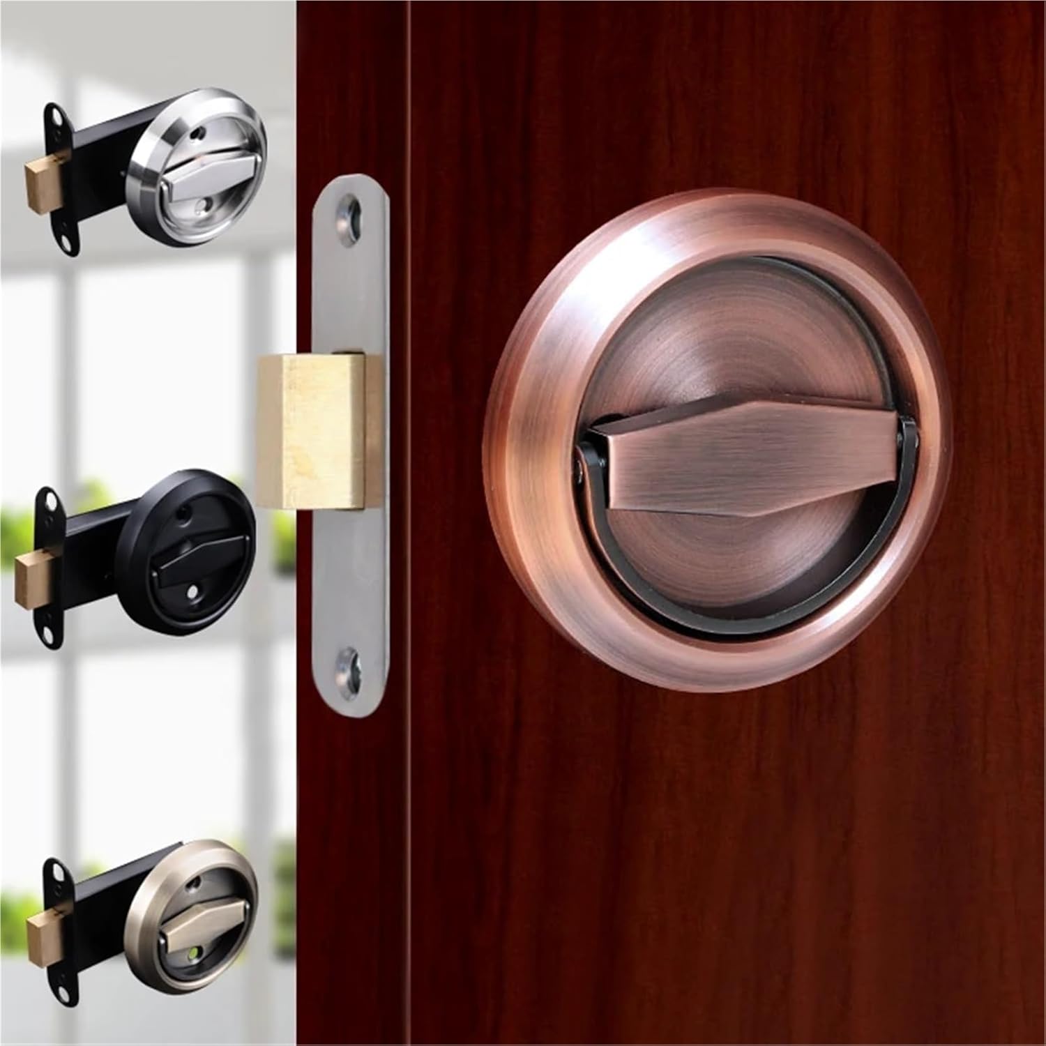 Lock Handle Stainless Steel 304 Recessed Invisible Safety Hidden Door Locks Cabinet Pull Fire Proof 1-2 Sides Locker(Double-Lock A)