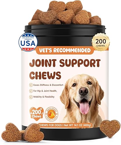 Glucosamina para articulaciones de perro, masticables suaves, 200 unidades, glucosamina condroitina MSM para perros, alivio del dolor de cadera y
