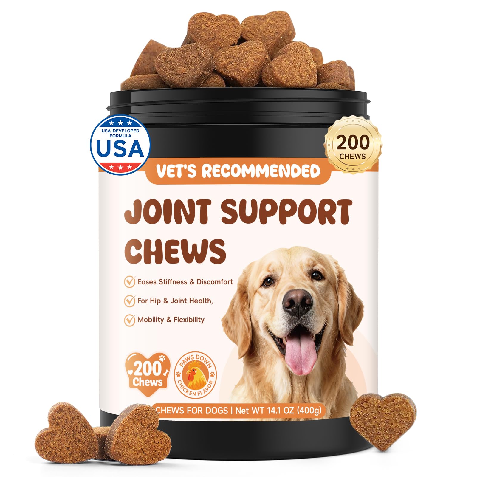 Glucosamine for Dogs Hip and Joint Supplement 200 PCS Glucosamine Chondroitin MSM for Dogs Hip & Joint Pain Relief Mobility Support for All Small Medium Large Breeds Chicken Flavor