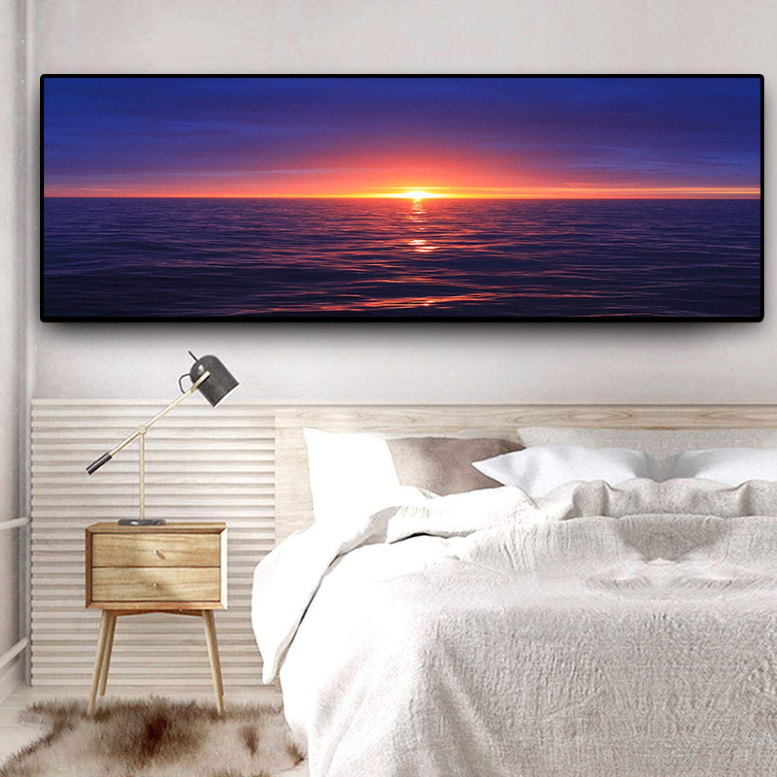 Tableau paysage coucher de soleil doré toile panoramique azur nature salon 30x90cm sans cadre