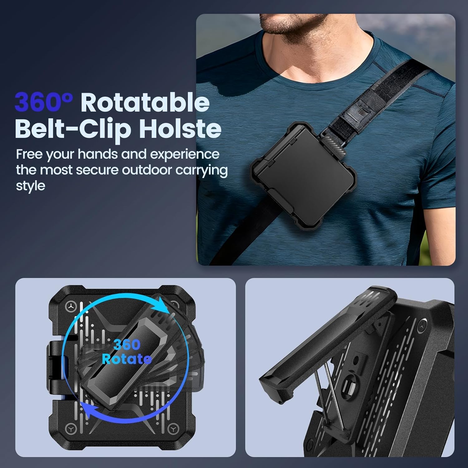 VEGO for Galaxy Z Flip 7 Case with Belt Clip [Built-in Screen Protector] Hidden Foldable Kickstand Hinge Protection Full-Body Shockproof Support Wireless Charging Phone Case for Samsung Flip 7 -Black