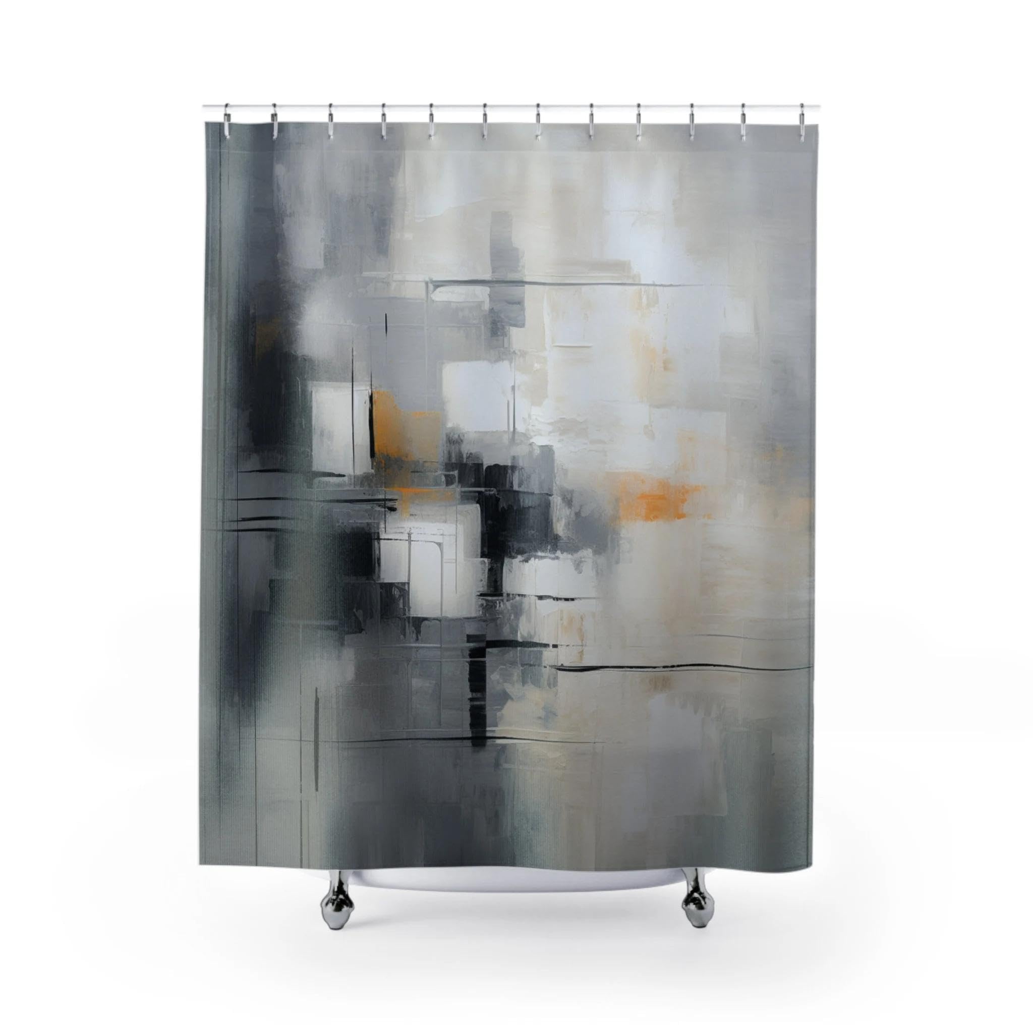 Grauer Abstrakter Duschvorhang, moderner Boho-Badezimmer-Duschvorhang, Baddekor, grau, Leichter Stoff und waschbar, 180 x 200 cm (B x H)