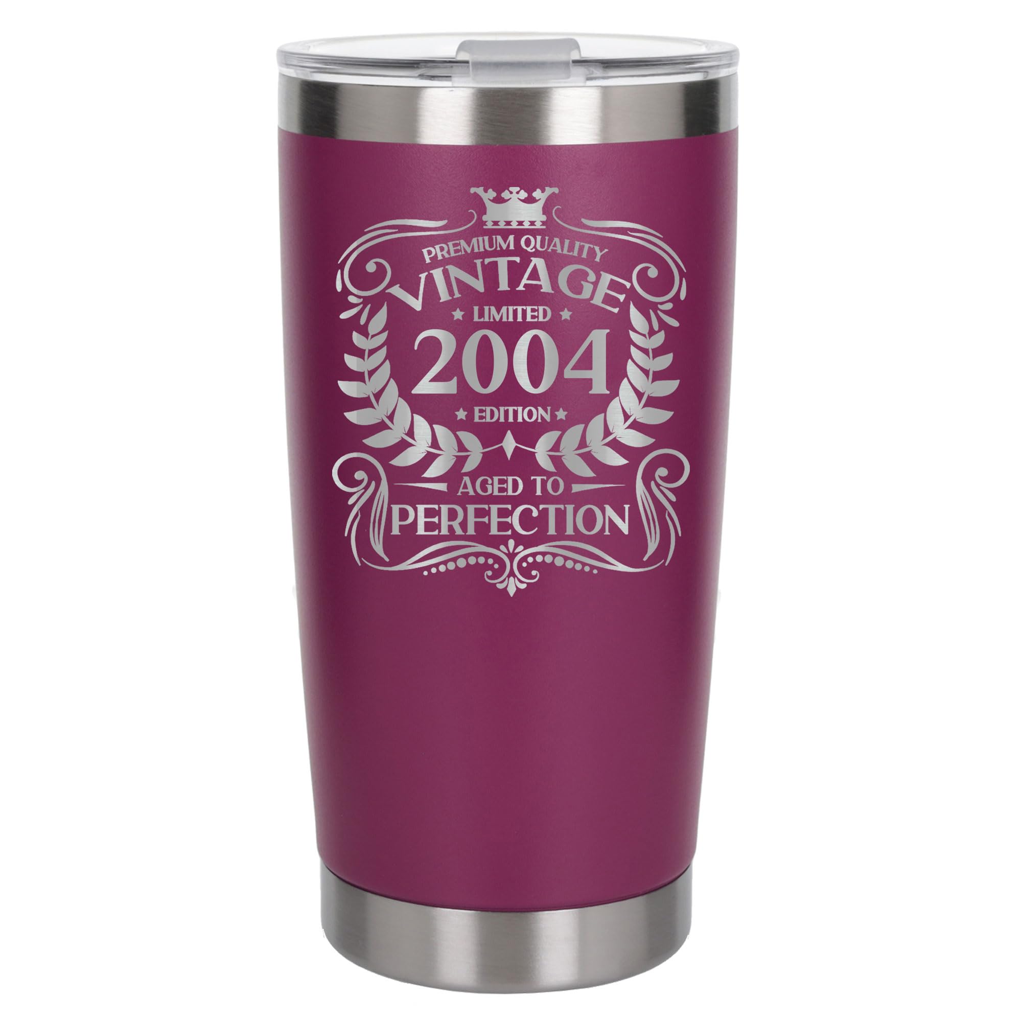 Always Looking Good 22nd Birthday Gift Vintage 2004 Aged to Perfection Engraved Insulated Travel Mug Present for 22 Year Old Dark Pink Thermal Coffee Flask Travel Mugs with Lids