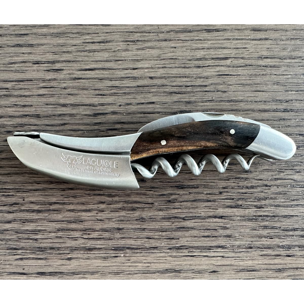Laguiole En Aubrac Sommelier Waiter's Corkscrew, Ziricote Wood Handle, Wine Opener With Foil Cutter & Bottle Opener, Matte Stainless Steel Bolster