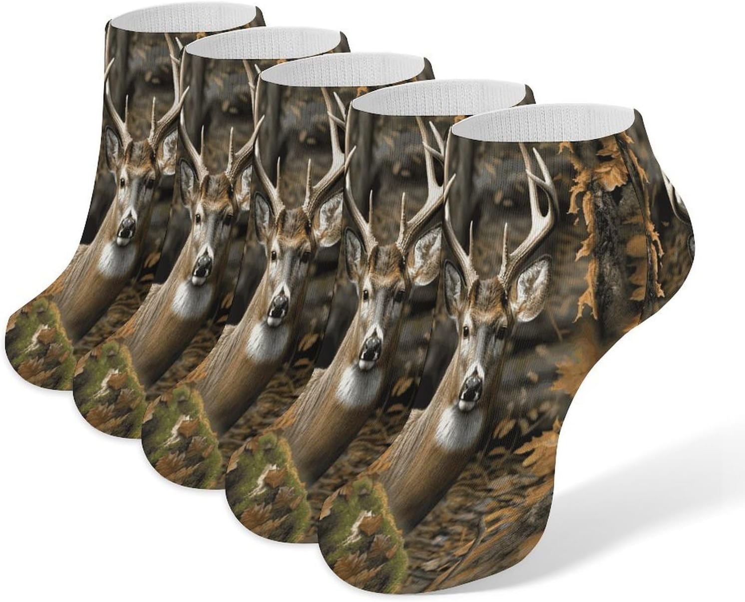 Camouflage Deer Ankle Socks for Men Women 5 Pairs