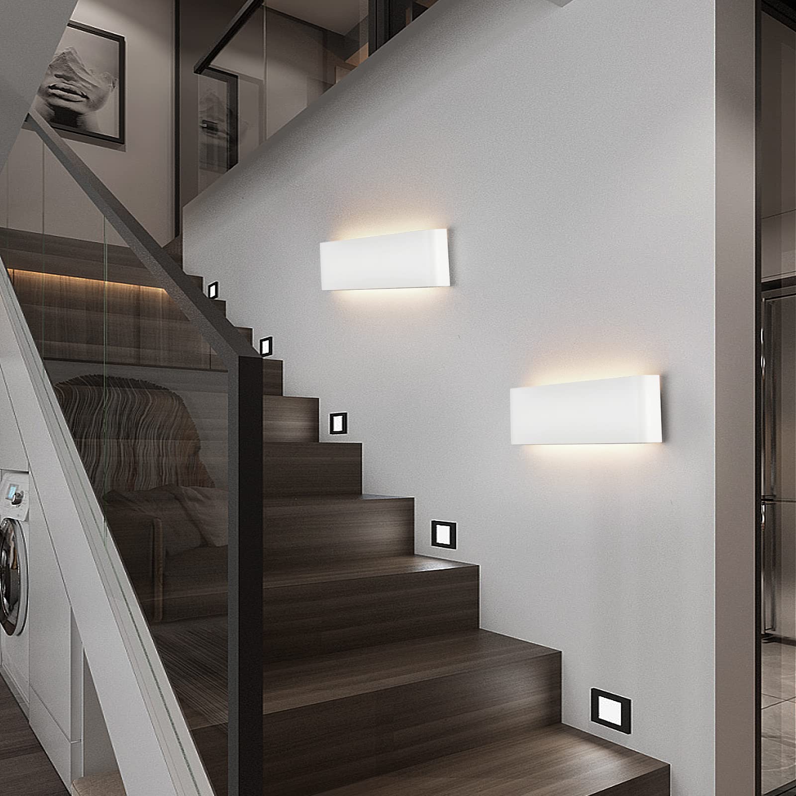YCZM 2 Pezzi Applique da Parete Interno 18W,Lampada da Parete Interno 2160LM 31CM,Applique LED da Parete Interni 3000K Bianco Caldo,Lampada a Muro Bianco Per Soggiorno,Camera da Letto,Scale,Corridoio