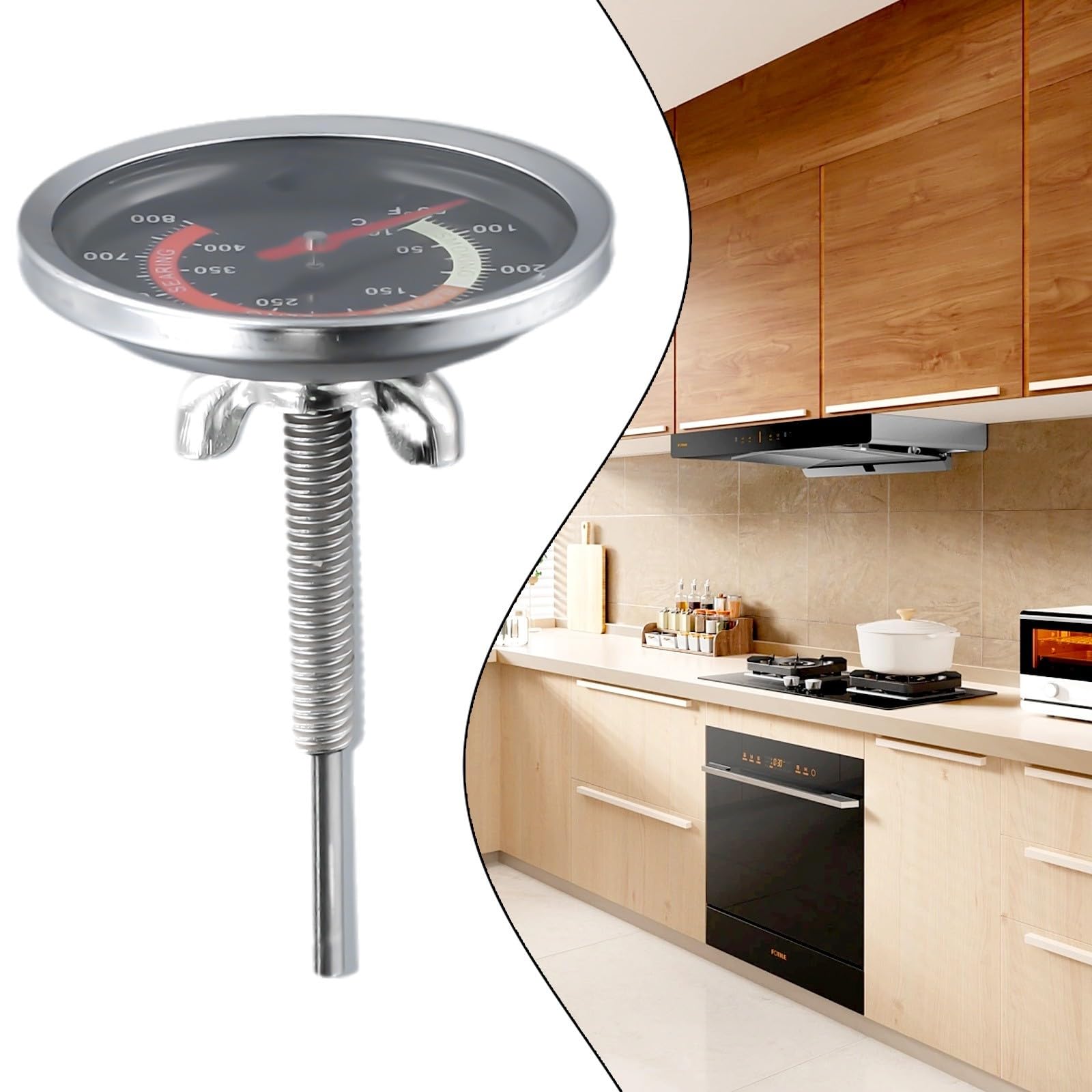 Barbecue Thermometer, Grill Temperature Gauge, BBQ Charcoal Grill Temperature Gauge, Stainless Steel, Portable Design, Centigrade and Fahrenheit Display