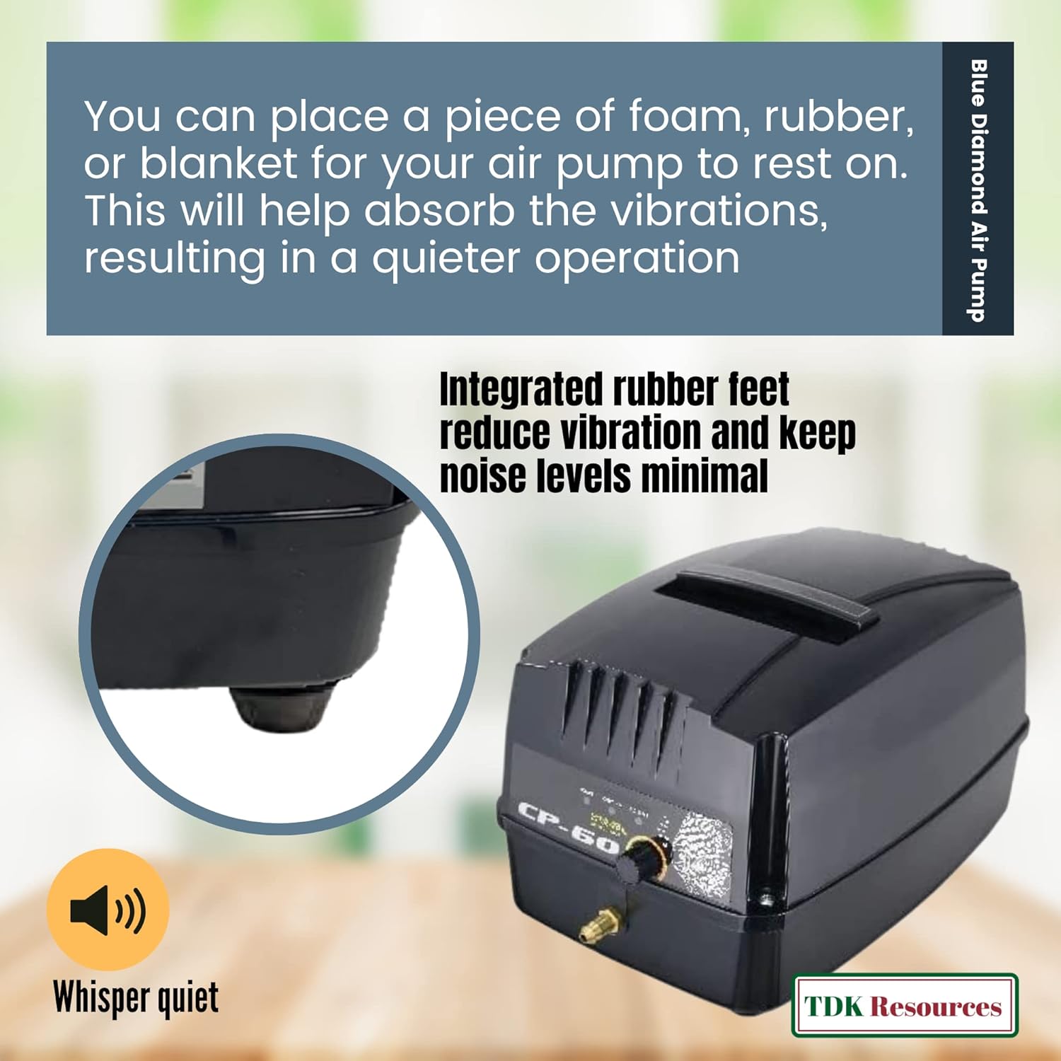 Blue Diamond Pumps CP60 Air Pump With Variable Flow Control/Dual Voltage, Ability to Run Both AC And DC Power Which Allows Your Fish Tank, Koi Pond, or Hydroponic System to be Continuously Functioning