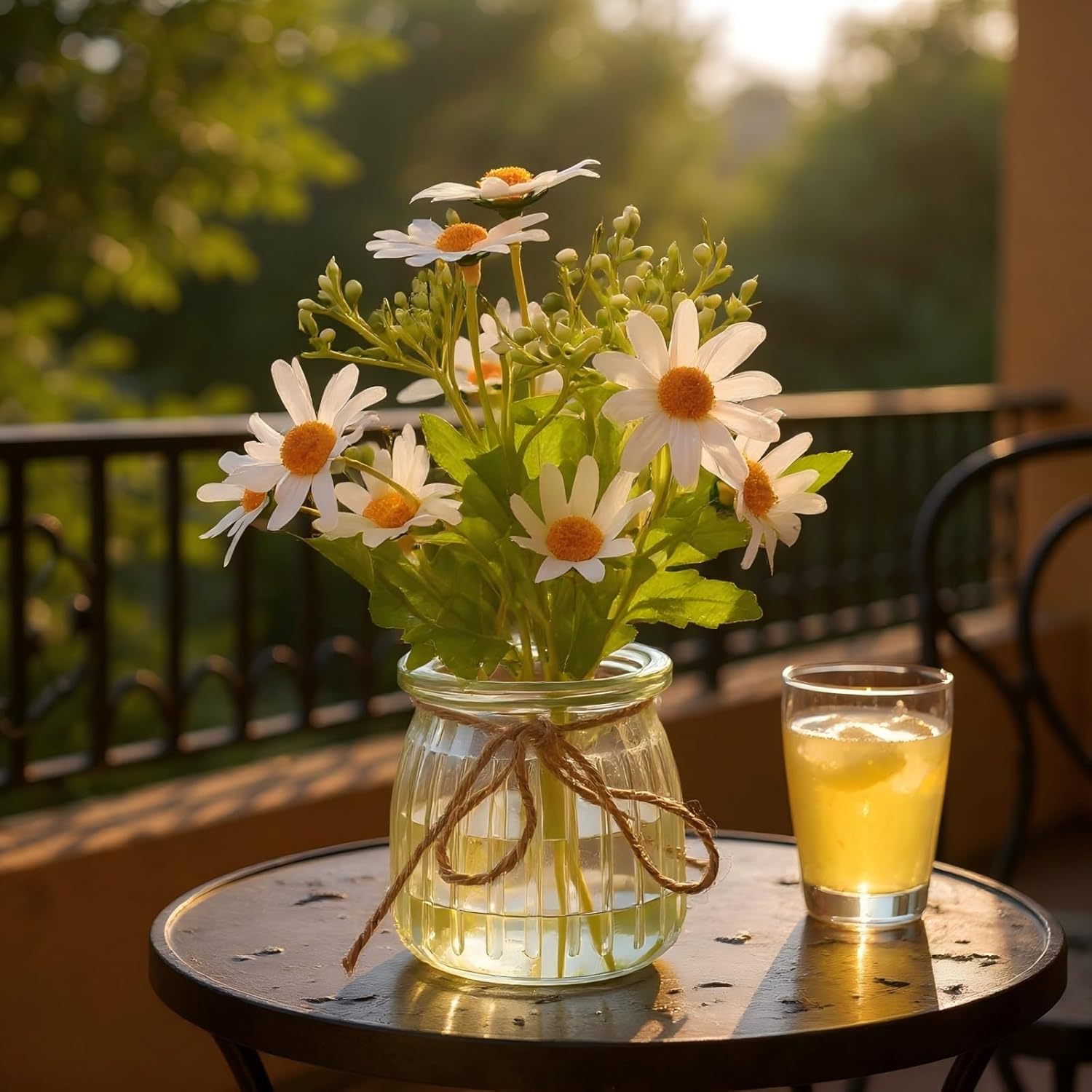 Set of 2 Artificial Daisy Flowers with Glass Vases - Realistic Fake Flowers, Flexible Silk Stems, Perfect for Home Offices, Living Room Tables, Windowsills & Wedding Decor. - Image 8