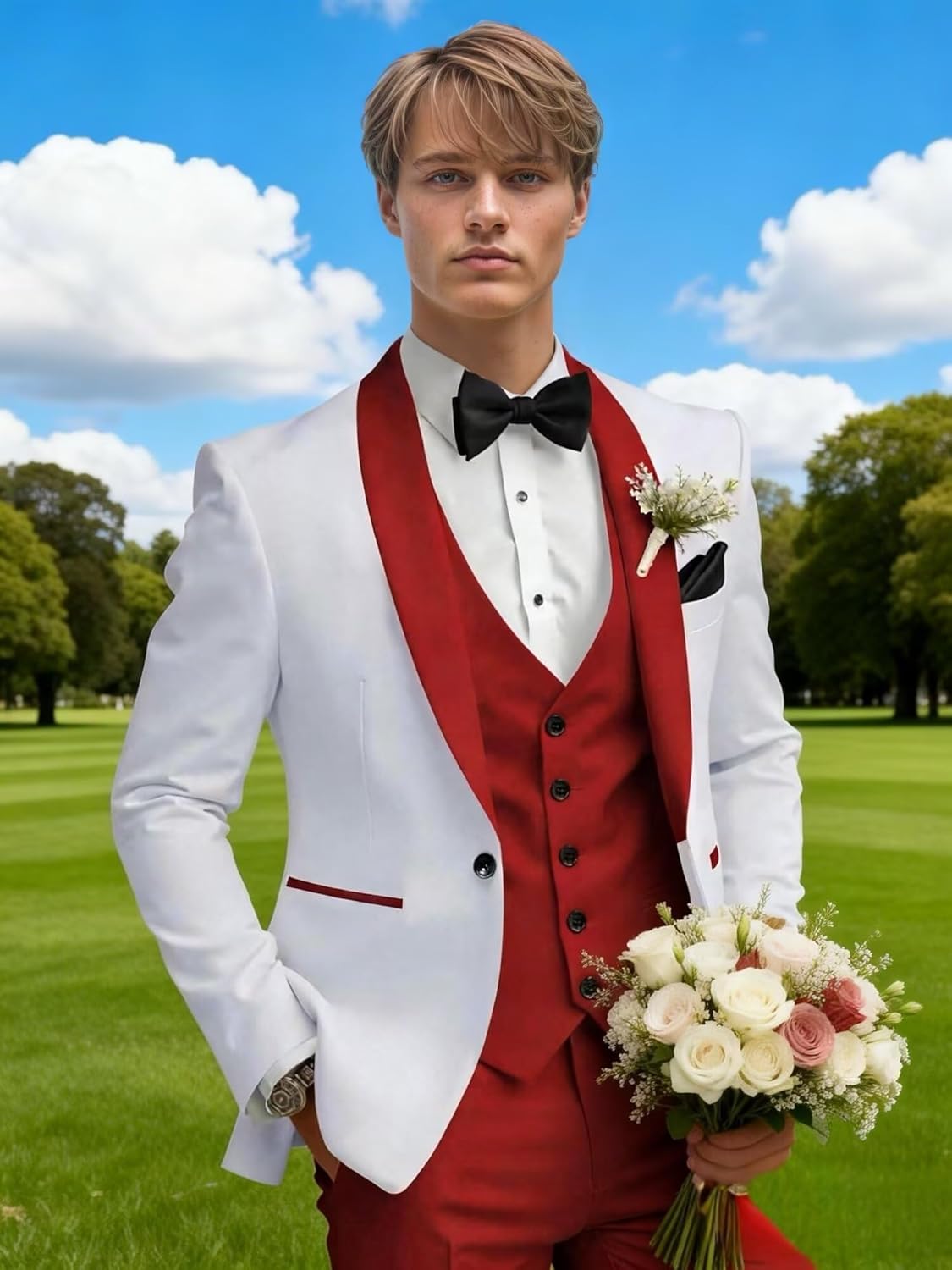 Suits for Men Slim Fit 3 Piece, Men's Suits Slim Fit Tuxedo for Men Groom Wedding Business Prom Jacket Vest Pant Set