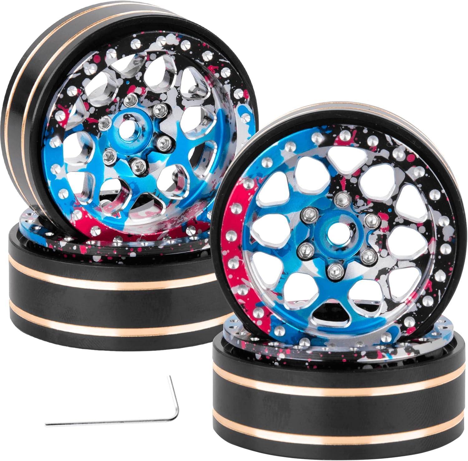 RC 1.3 Beadlock Wheels for 1/18 1/24 RC Crawler Car TRX4M SCX24,1.3 RC Wheels Brass Coating Rings Alloy Rims for Trx4m Scx24,Colorful