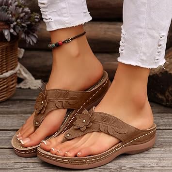 Orthopedic Sandals with Arch Support Flip Flops for Women Wedge Comfortable Walking Cushion Footbed Platform Sandals Dressy Summer Slip on Thong Sandals Casual D-Brown,8