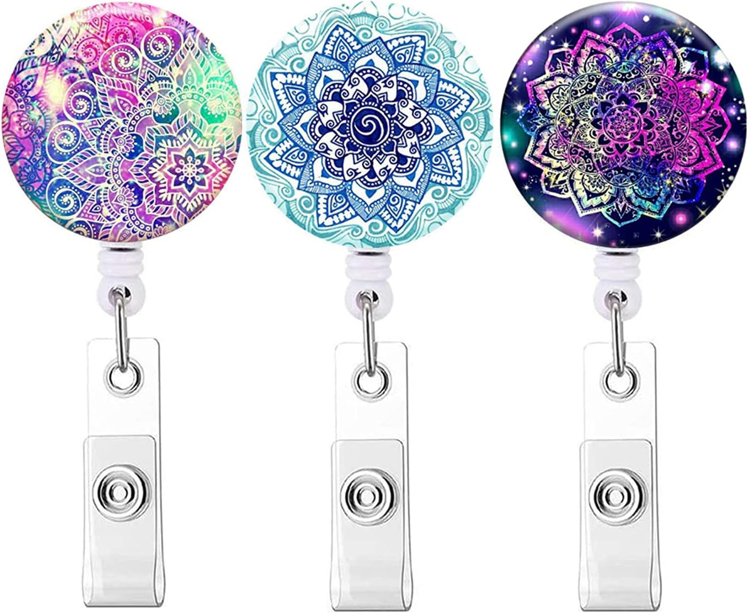 LIENJAER Retractable ID Badge Holder Nurse Badge Reels with Clip Name Card Holders for Office Worker Doctor Nurse (Mandala 3 Pack)