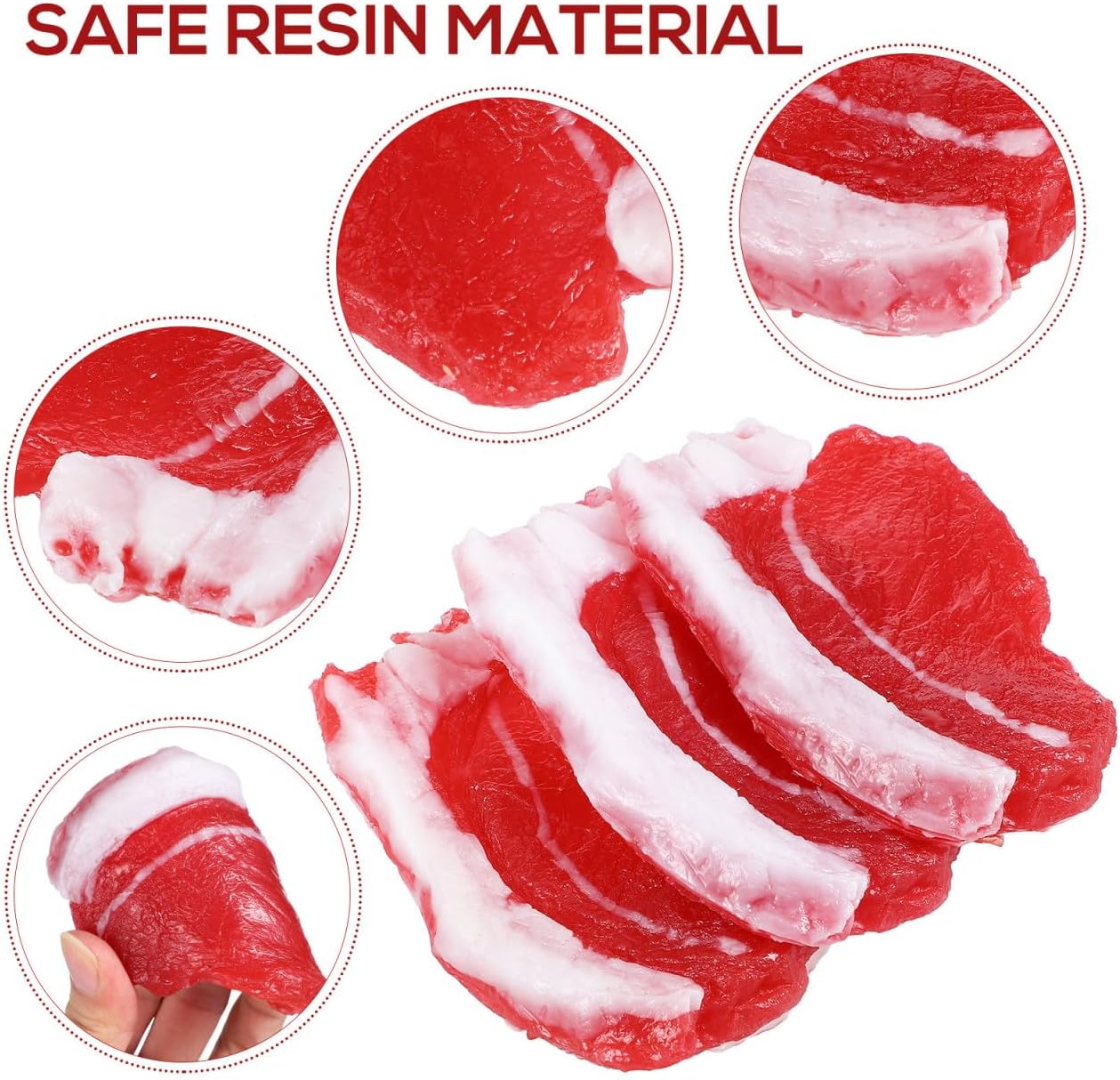 3Pcs Fake Meat Artificial Prop Steak Lifelike Raw Beef Food Model for Kitchen Desktop Decoration Fake Cooked Meat for Display Halloween Prank Props