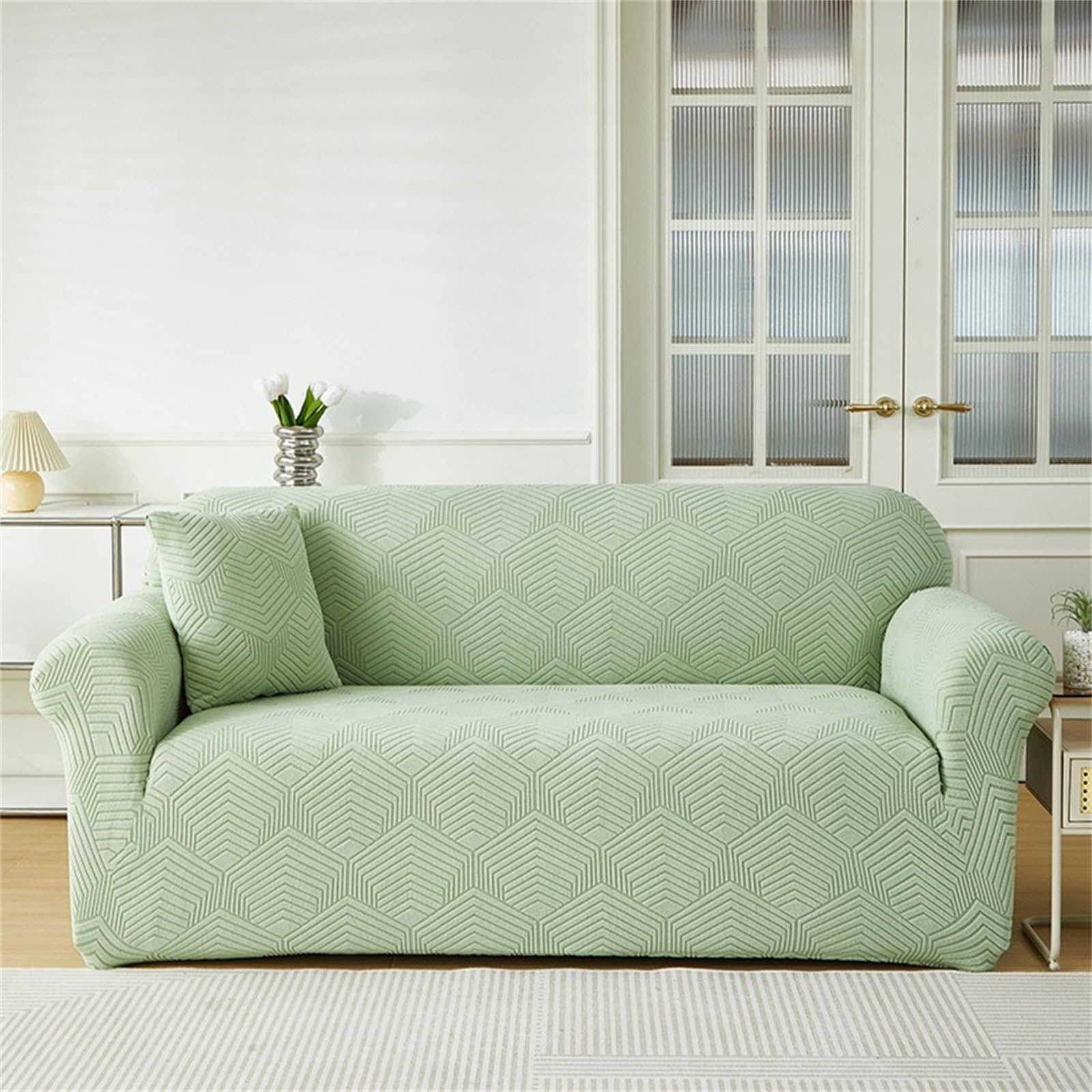 Housse de canapé extensible 2 places vert pour divan d'angle en L