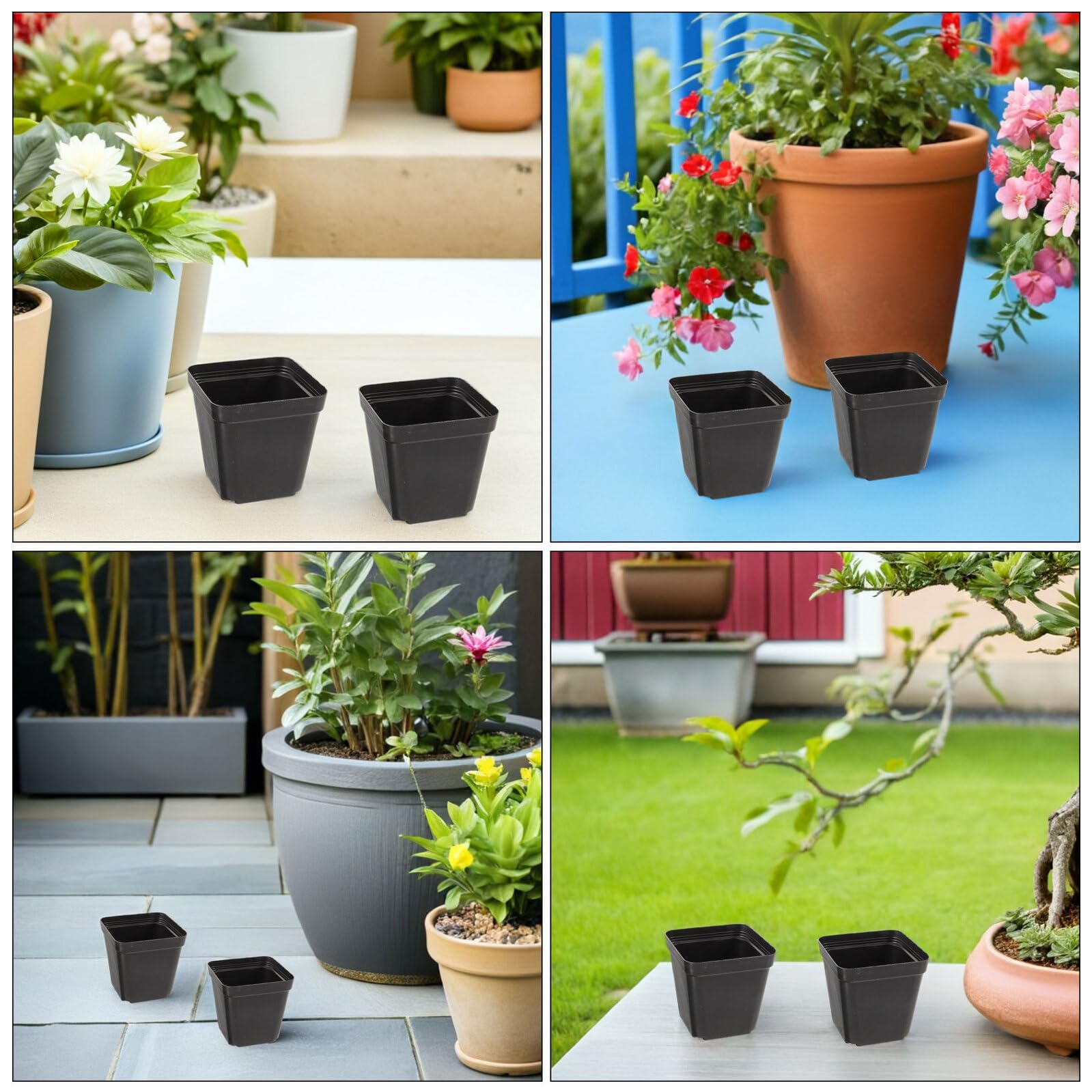 Mikikit 100 Pièces Pots Plastique Carrés avec Drainage Godets de Pépinière Légers et Durables pour Semis Succulentes Plantes Intérieur et Jardinage