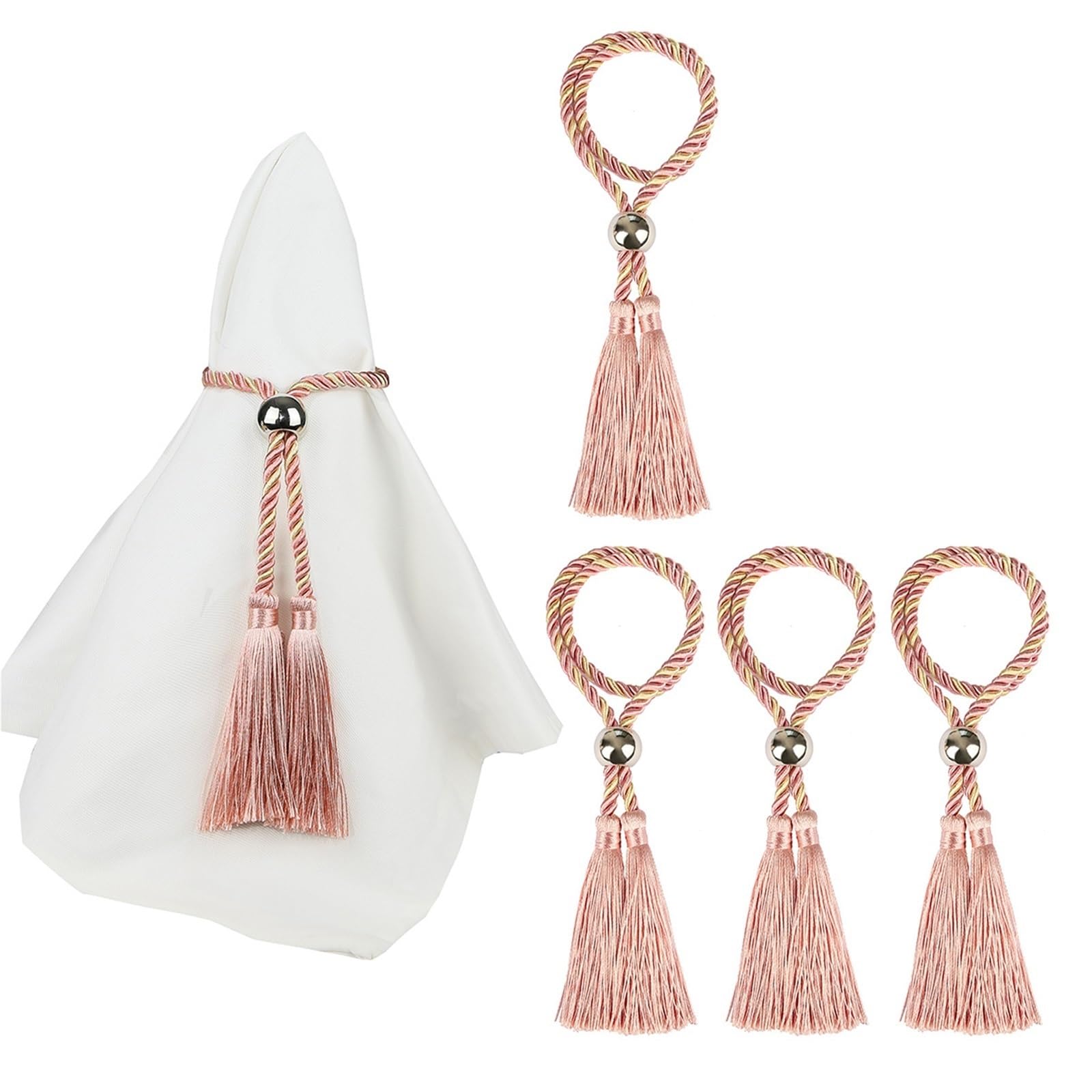 Table Decor Napkin Rings, Tassel Beads Buckle Napkin Rings 8 pcs Multicolor for Family Party Wedding Table
