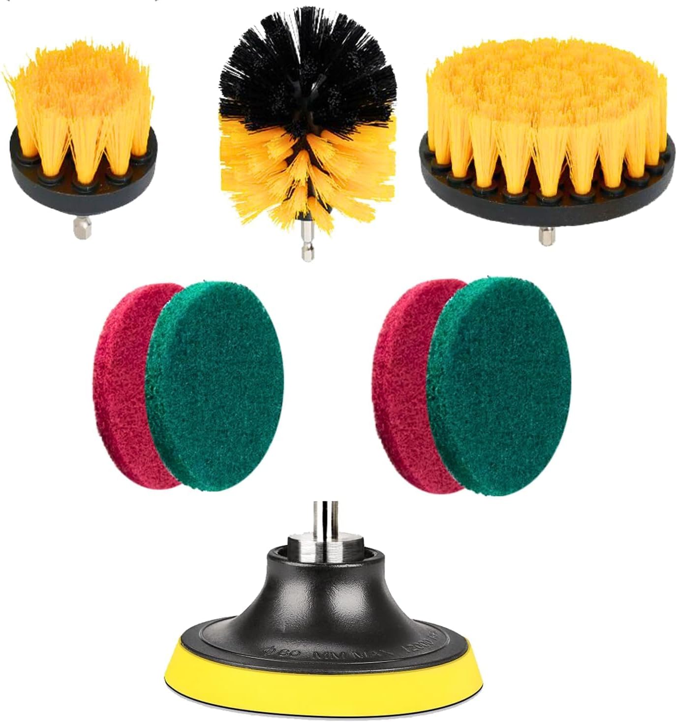 8Pcs Power Scrub Pads Drill Attachment Set,Power Scrubber Cleaning for Bathroom,Surfaces,Floor,Tile Scrubber Scouring Pads Cleaning Kit,Car Drill Brushes(Yellow)