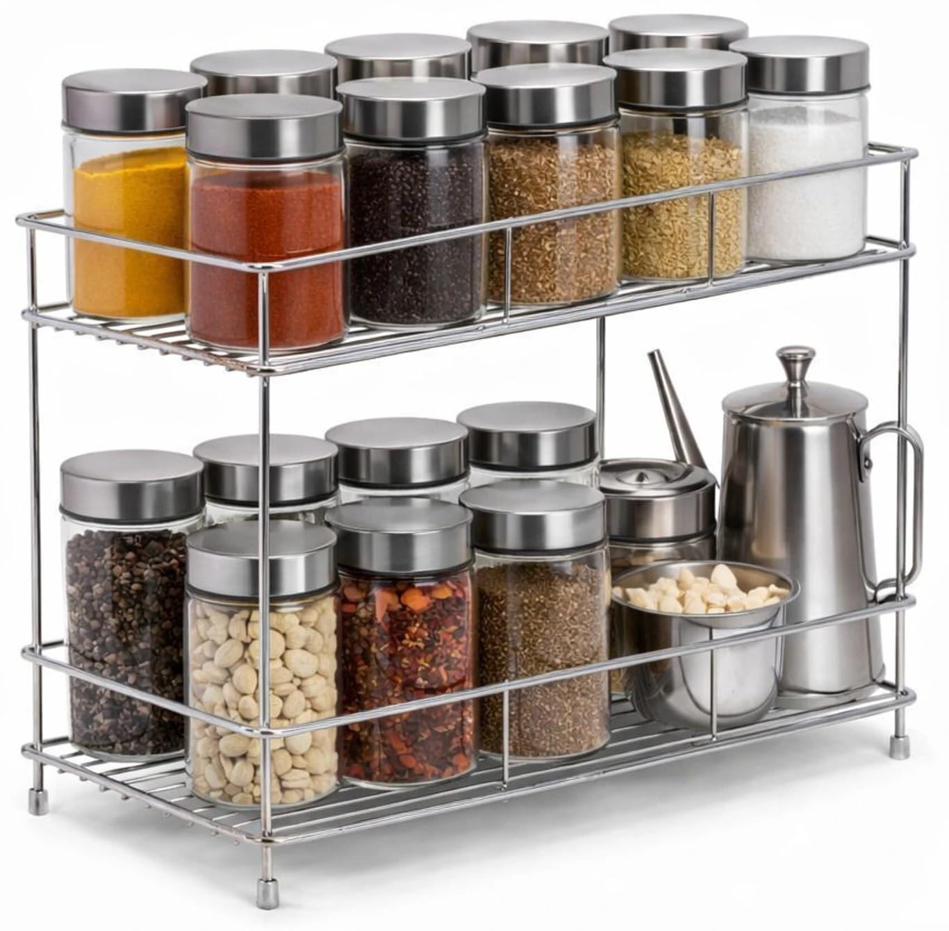 VIREQUE Stainless Steel 2 Tier Countertop Kitchen Rack|Pantry Storage Organizer | Multipurpose Storage Organizer | Kitchen Racks | Kitchen Organizer | Kitchen Accessories Rack, Tiered Shelf